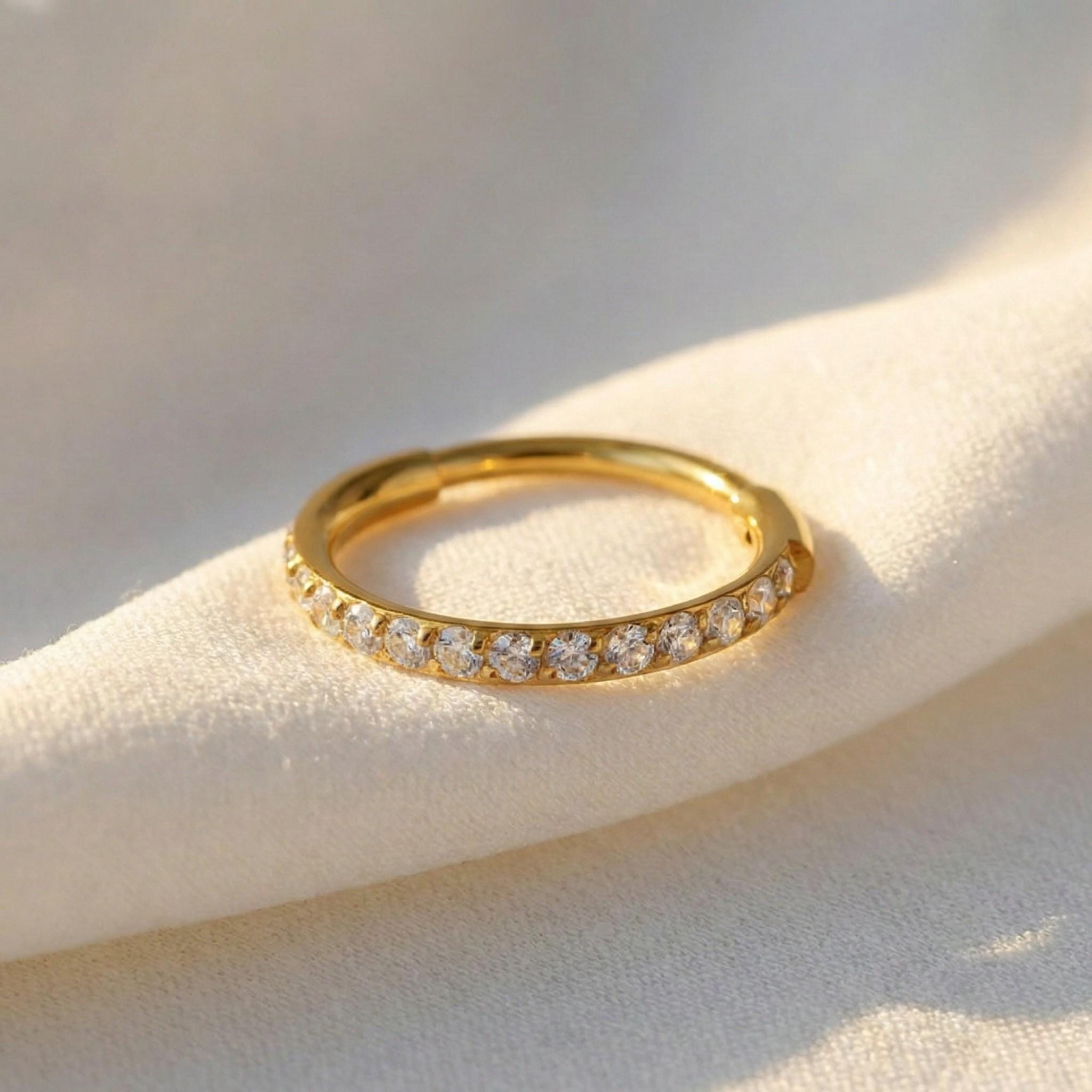 16G Titanium Slim CZ Huggie Hoop, Skinny Paved Clicker, Minimalist Helix Tragus Rook Earring, Hypoallergenic Sleeper Ring