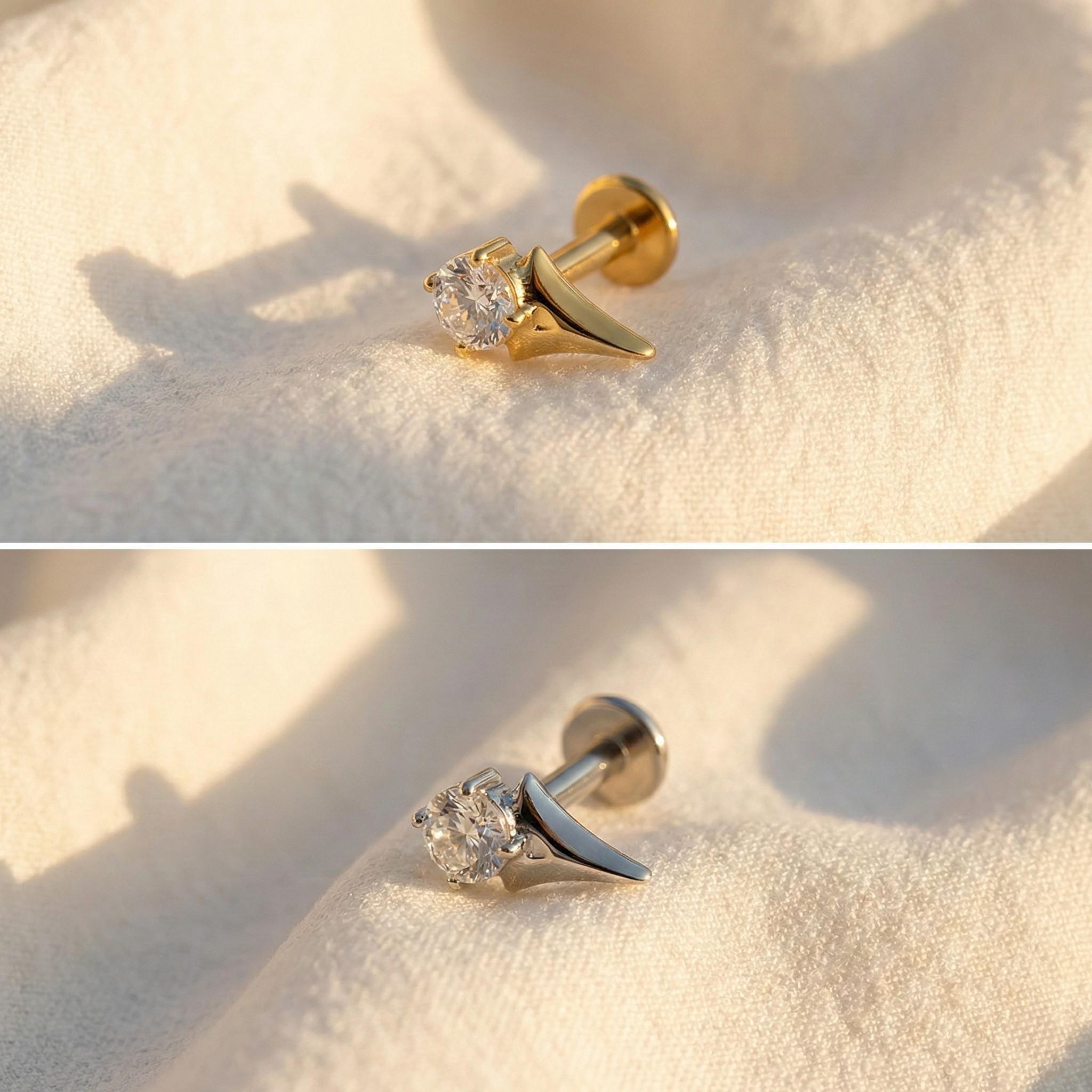 16G Spike Push Pin Labret • Threadless Flat Back Earring • Tragus Stud • Flat Back Stud • Helix Stud • Cartilage Stud • Nose Stud