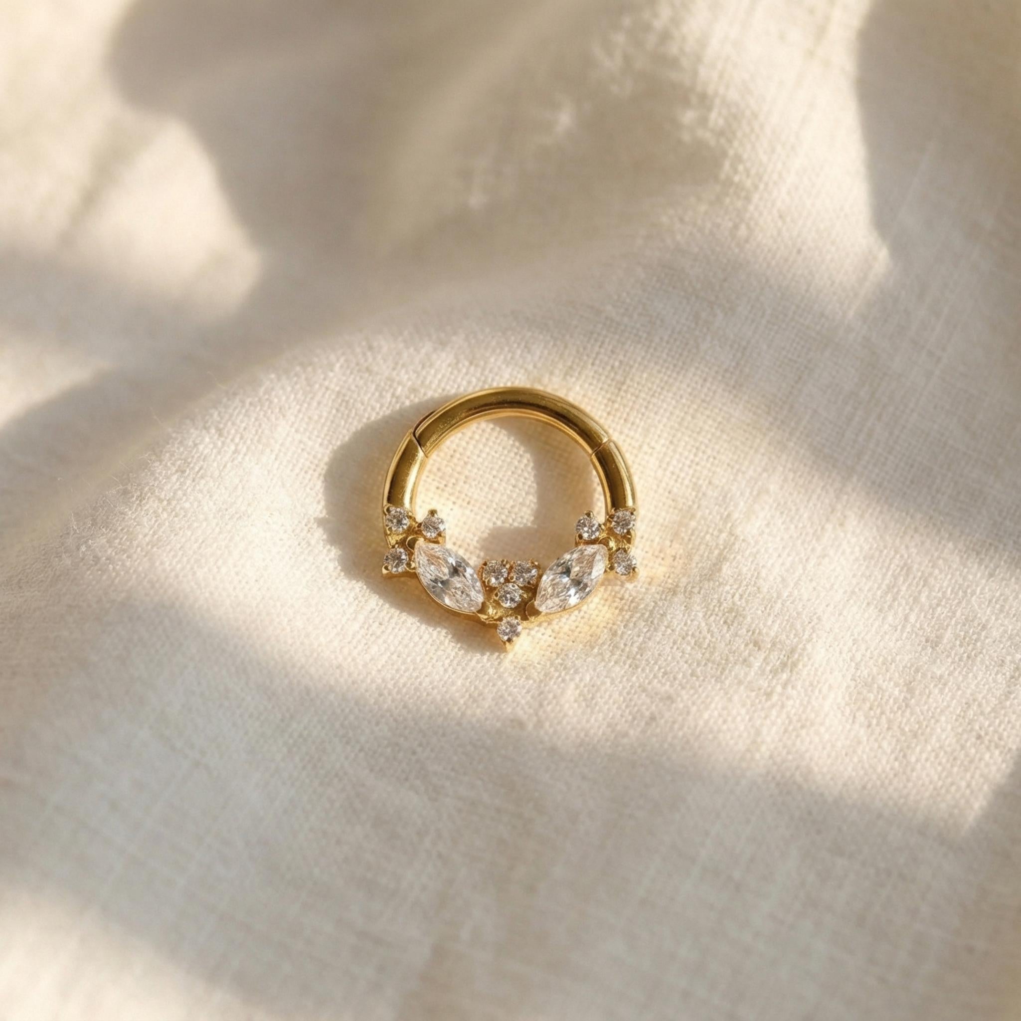 16G Titanium Marquise CZ Septum Clicker, Hinged Daith Hoop 8mm 10mm, Cartilage Helix Earring, Hypoallergenic Piercing