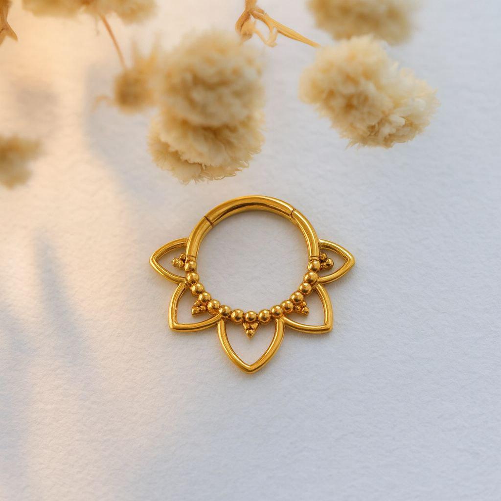 16G ASTM F136 Titanium Flower Petal Daith Hoop, Floral Septum Clicker, Hinged Cartilage Earring, Helix Tragus Conch Piercing