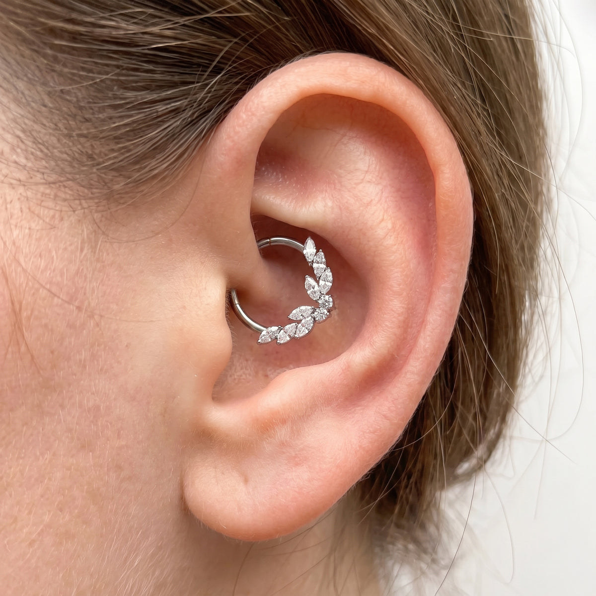Butterfly Laurel CZ Septum Clicker 16G – Titanium Botanical Daith Hoop
