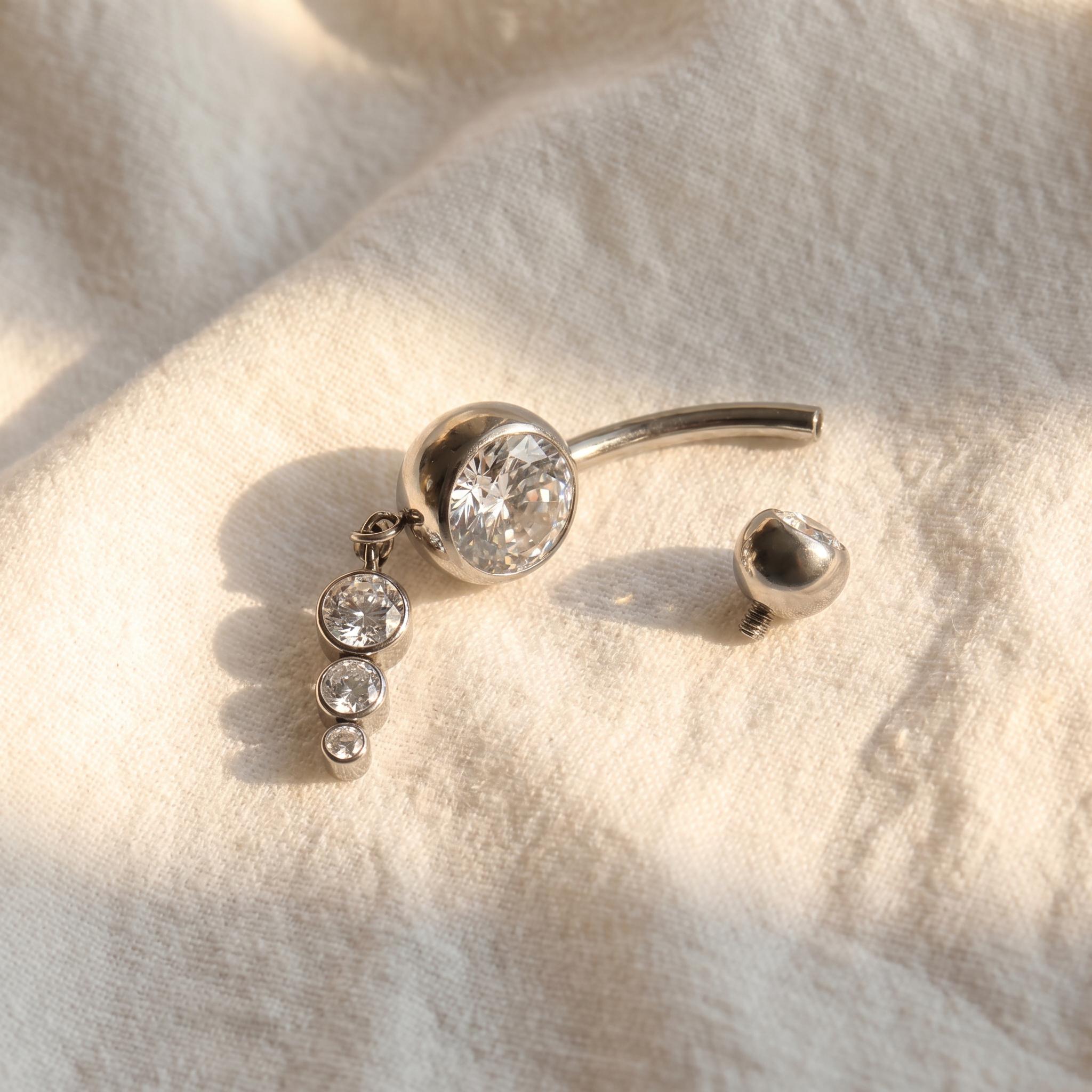 14G Titanium Dangle Belly Ring, CZ Drop Pendant Navel Piercing, Curved Barbell Body Jewelry, Elegant Navel Nail, ASTM F136