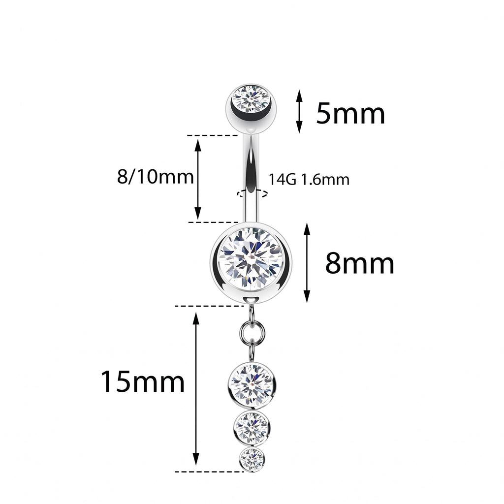 14G Titanium Dangle Belly Ring, CZ Drop Pendant Navel Piercing, Curved Barbell Body Jewelry, Elegant Navel Nail, ASTM F136