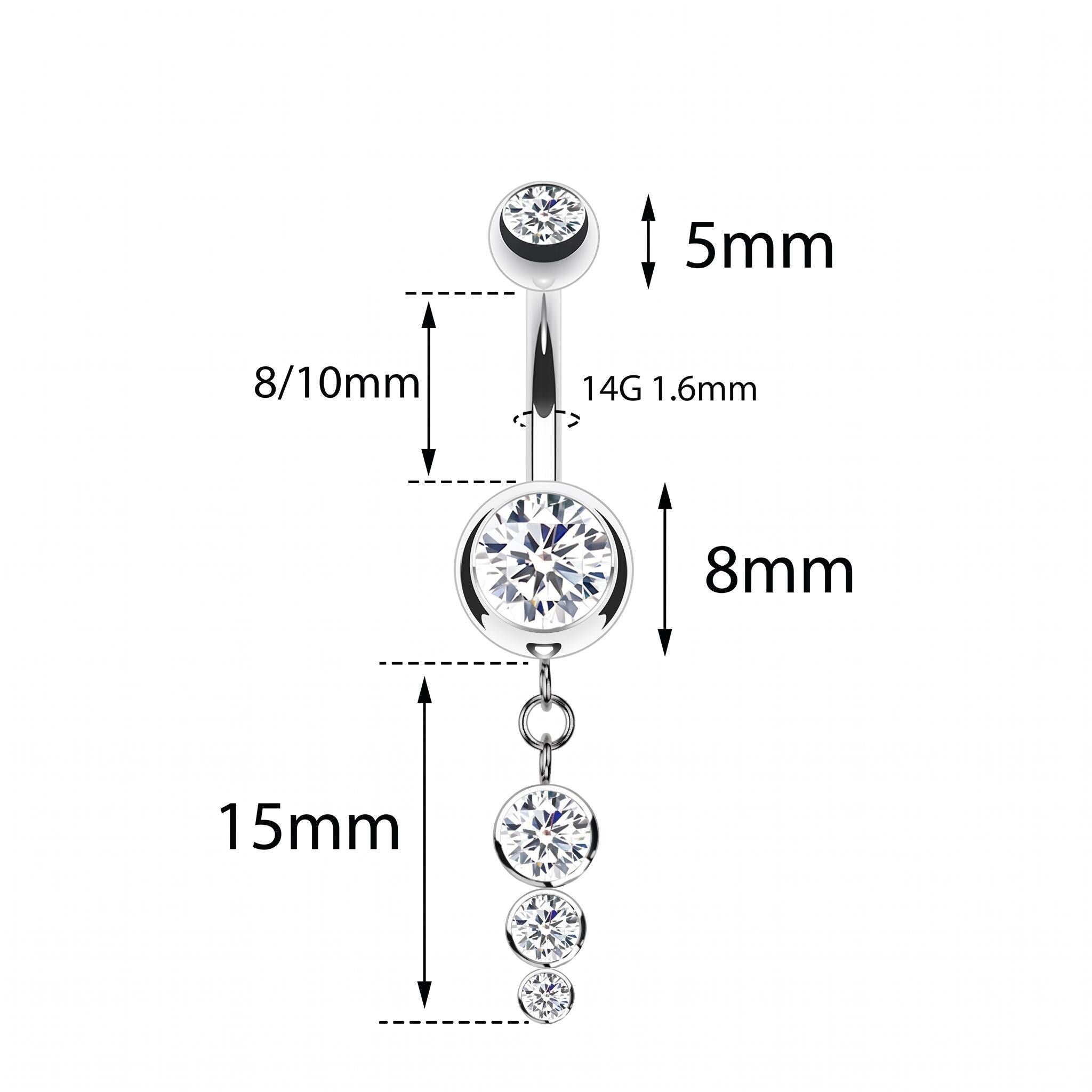 14G Titanium Dangle Belly Ring, CZ Drop Pendant Navel Piercing, Curved Barbell Body Jewelry, Elegant Navel Nail, ASTM F136