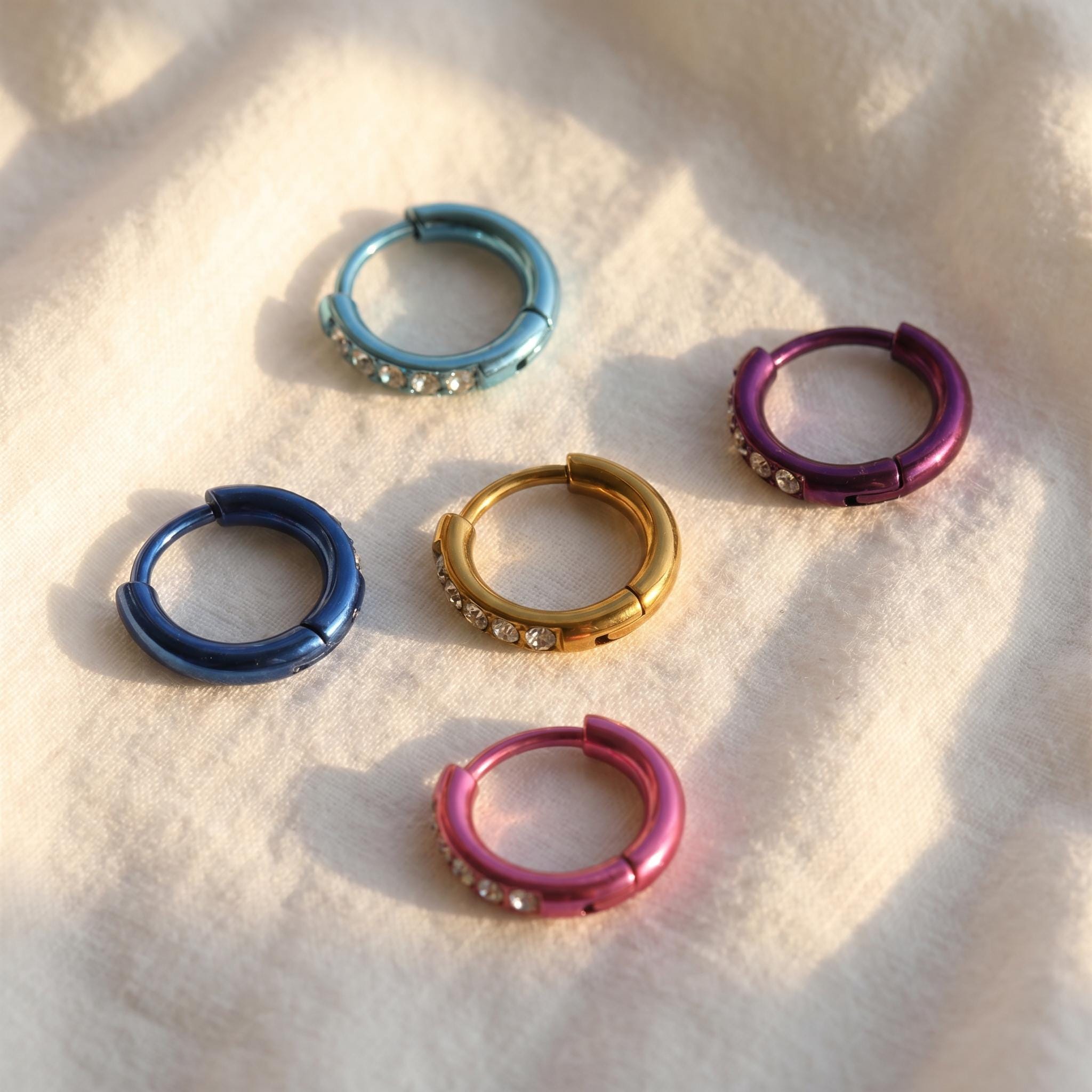 2PCS G23 Titanium CZ Hoop Earrings, Hinged Segment Nose Ring, Cartilage Helix Piercing, Implant Grade Clicker, Daith Tragus Set