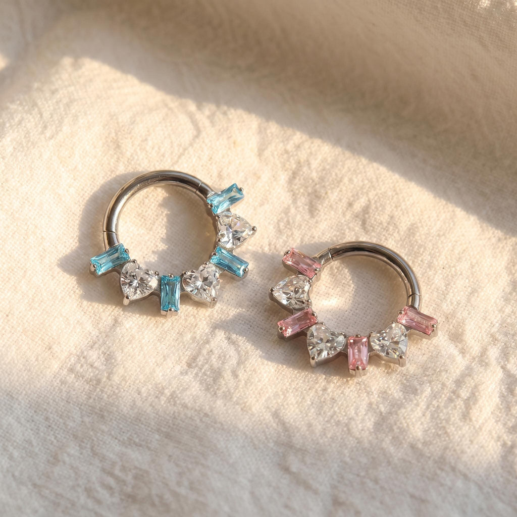 16G Titanium Heart Ladder Septum Clicker, Luxury CZ Daith Hoop, Hinged Segment Cartilage Ring, Romantic Helix Earring, ASTM F136