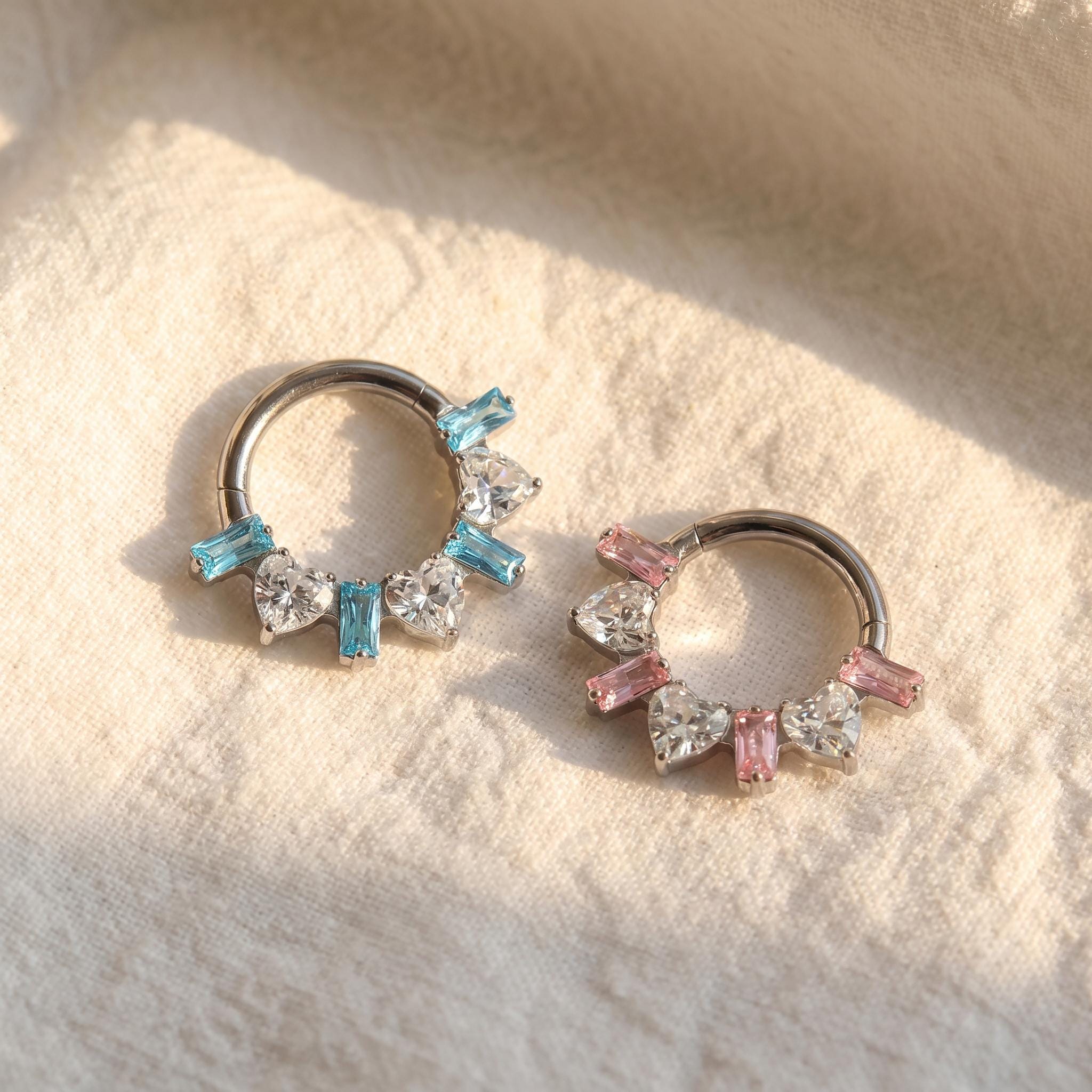16G Titanium Heart Ladder Septum Clicker, Luxury CZ Daith Hoop, Hinged Segment Cartilage Ring, Romantic Helix Earring, ASTM F136