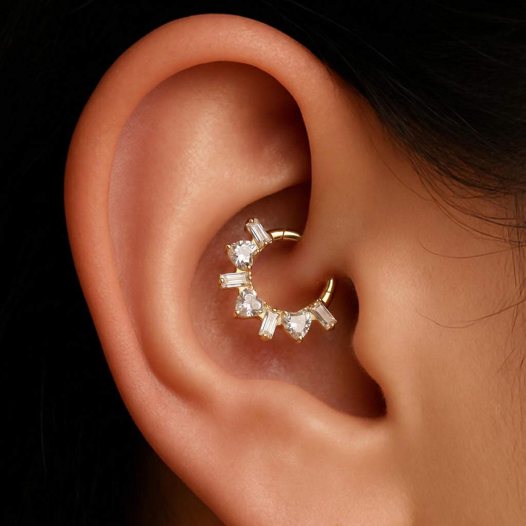 16G Titanium Heart Ladder Septum Clicker, Luxury CZ Daith Hoop, Hinged Segment Cartilage Ring, Romantic Helix Earring, ASTM F136