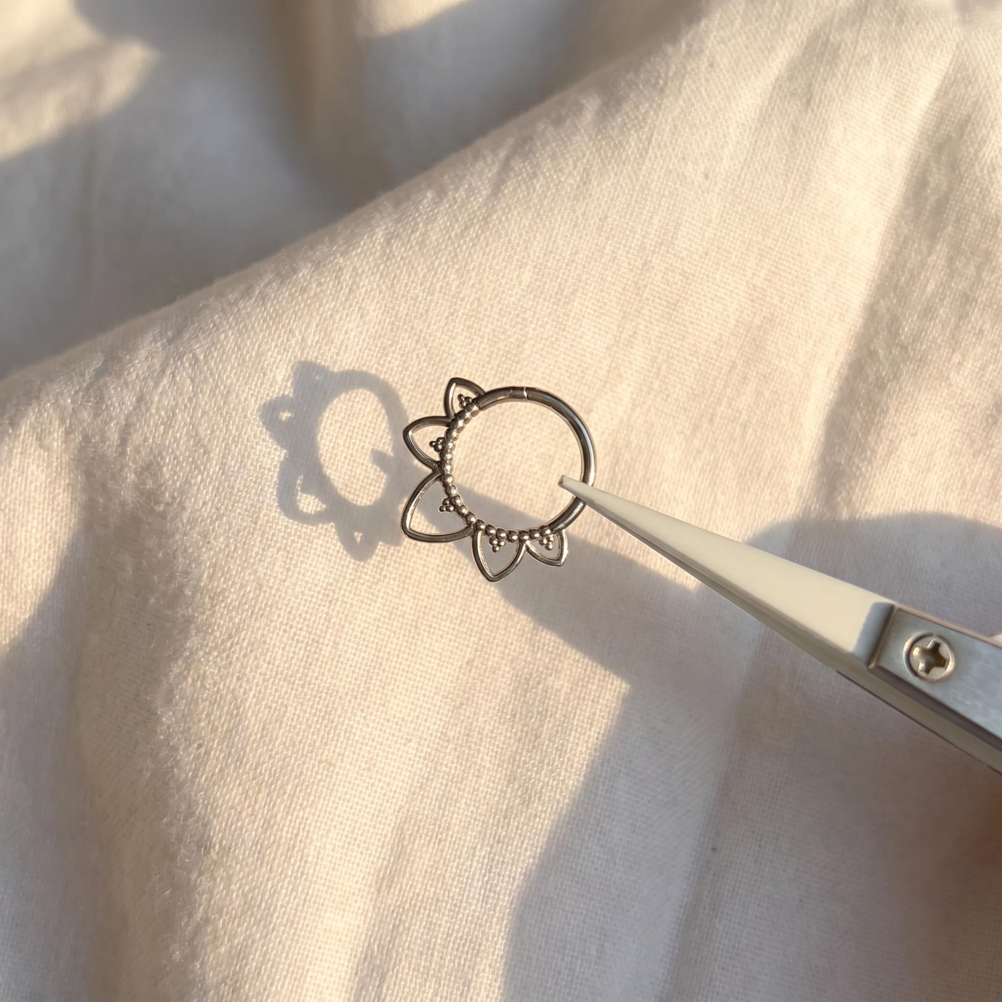 16G ASTM F136 Titanium Flower Petal Daith Hoop, Floral Septum Clicker, Hinged Cartilage Earring, Helix Tragus Conch Piercing