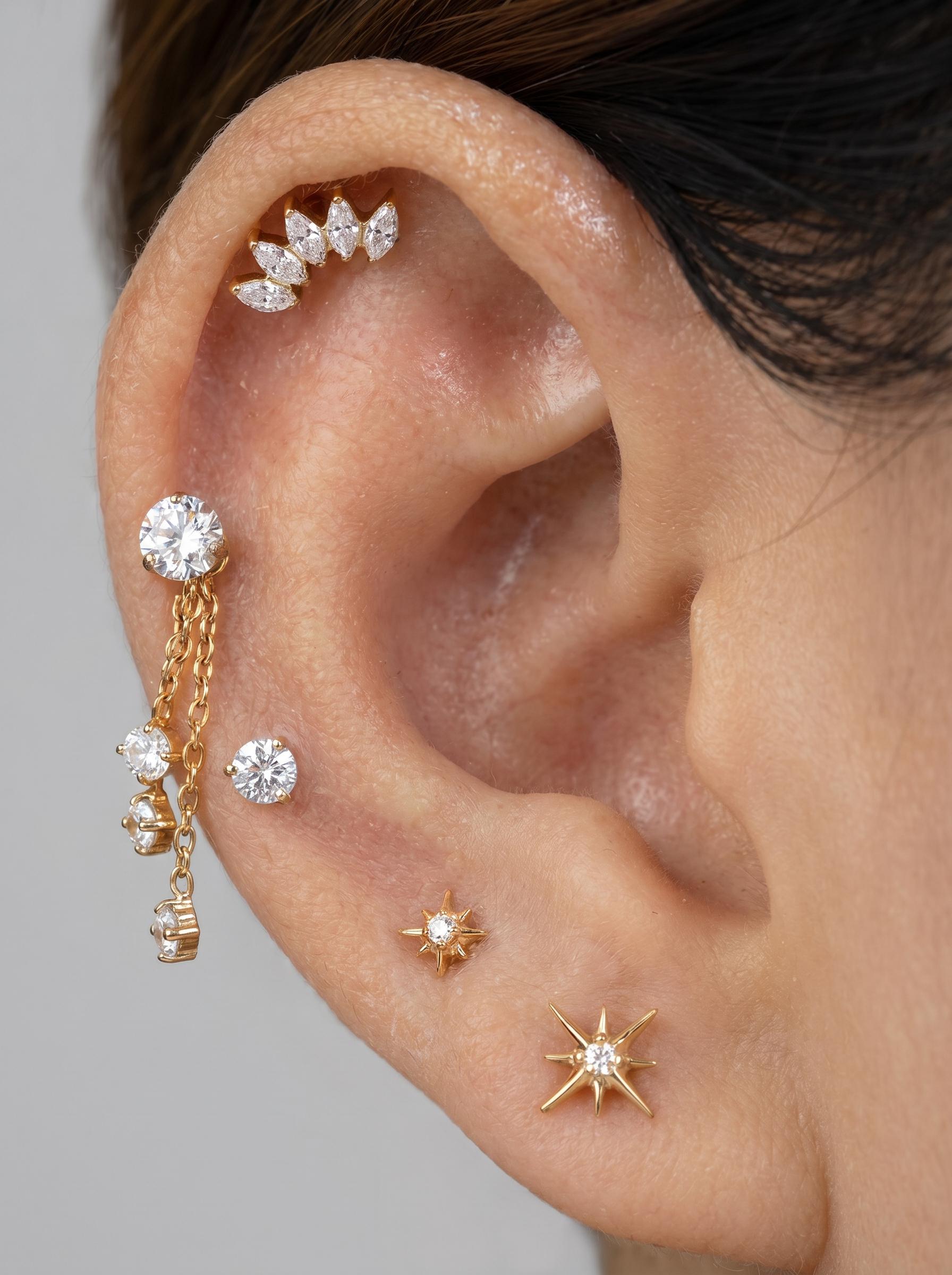Titanium Cartilage Earring | Triple CZ Dangle Helix Piercing | Hypoallergenic Rook Jewelry | ASTM F136 Earlobe Charm | Ear Piercing