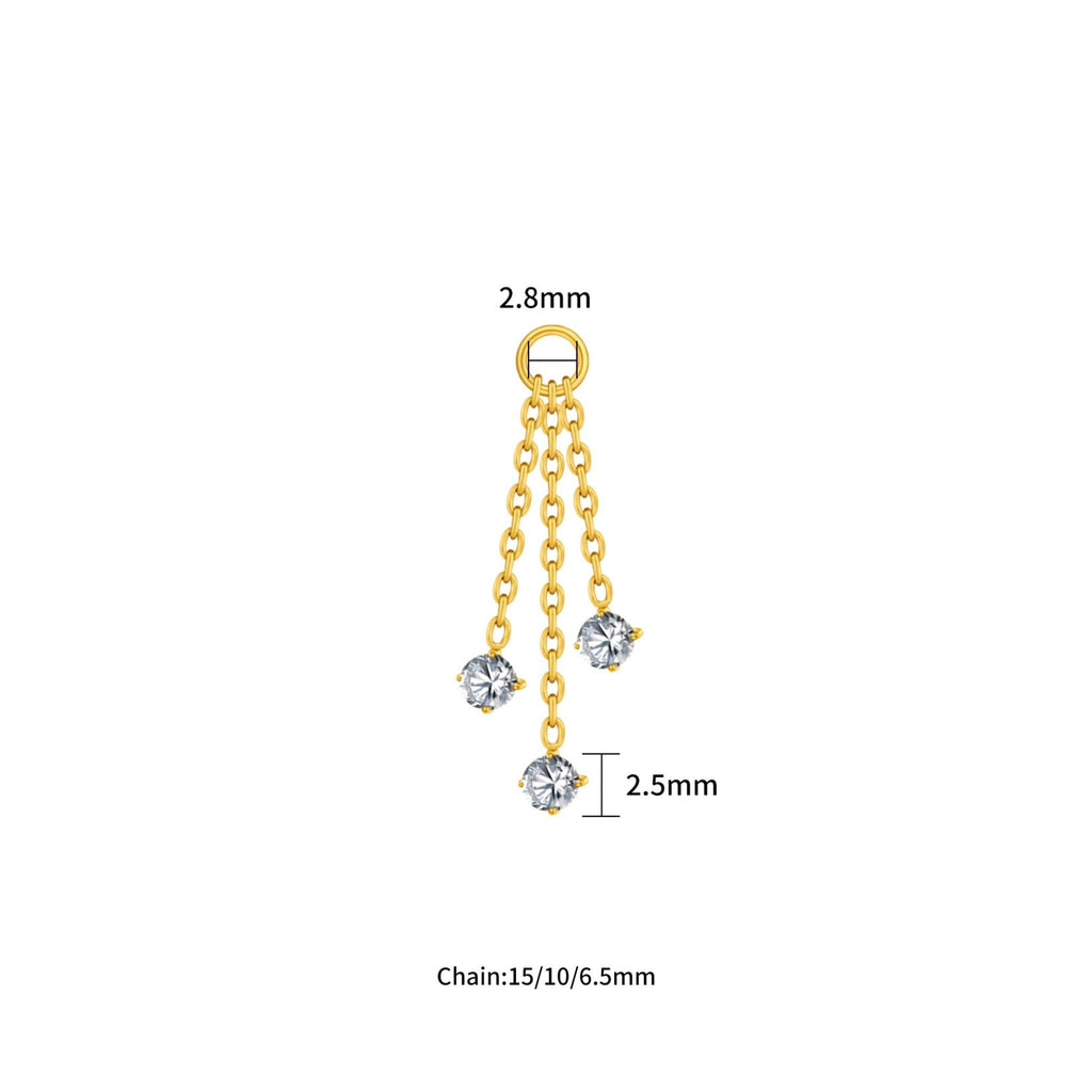 Titanium Cartilage Earring | Triple CZ Dangle Helix Piercing | Hypoallergenic Rook Jewelry | ASTM F136 Earlobe Charm | Ear Piercing
