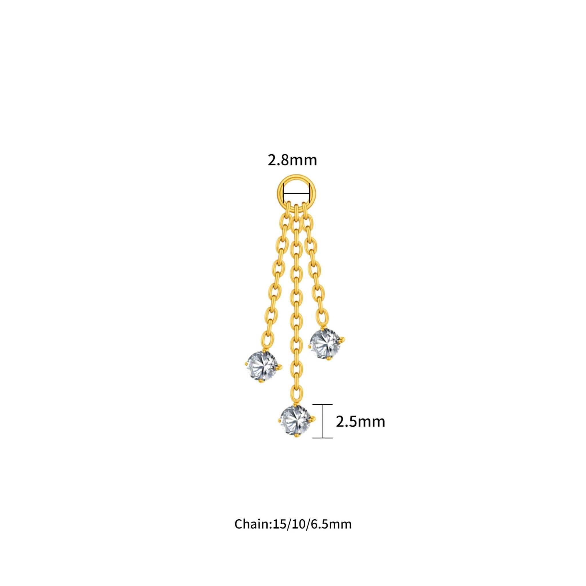 Titanium Cartilage Earring | Triple CZ Dangle Helix Piercing | Hypoallergenic Rook Jewelry | ASTM F136 Earlobe Charm | Ear Piercing