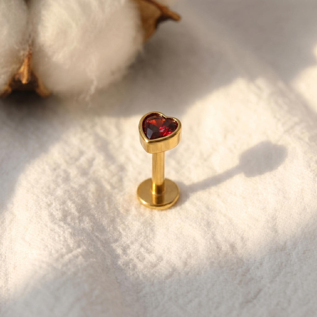 Garnet Red Heart CZ Flat Back Stud – Titanium Gothic Helix Earring