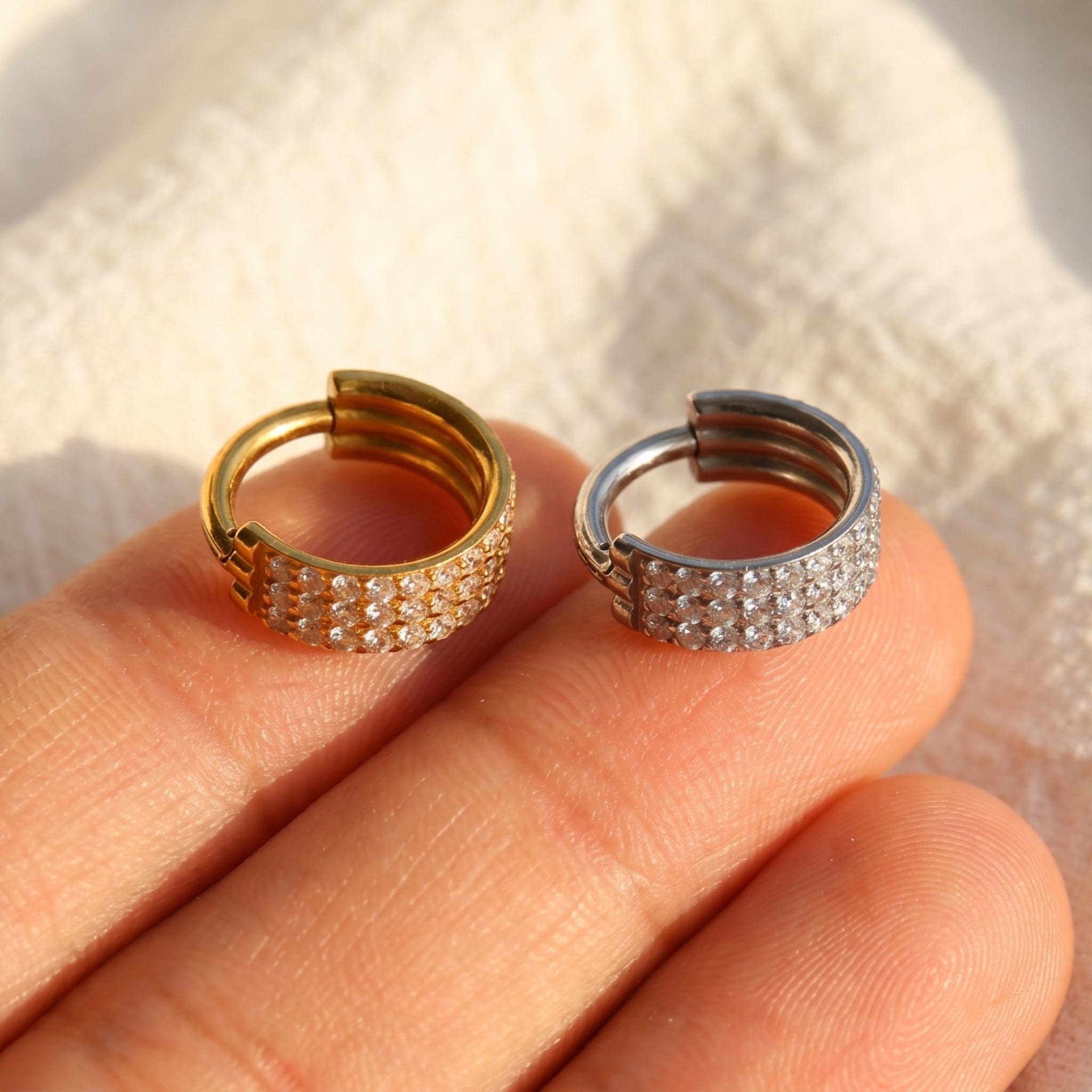 16G Titanium Clicker Hoop | Triple Layer CZ Conch Piercing | Luxury Cartilage Earring | ASTM F136 Hypoallergenic Nose Ring