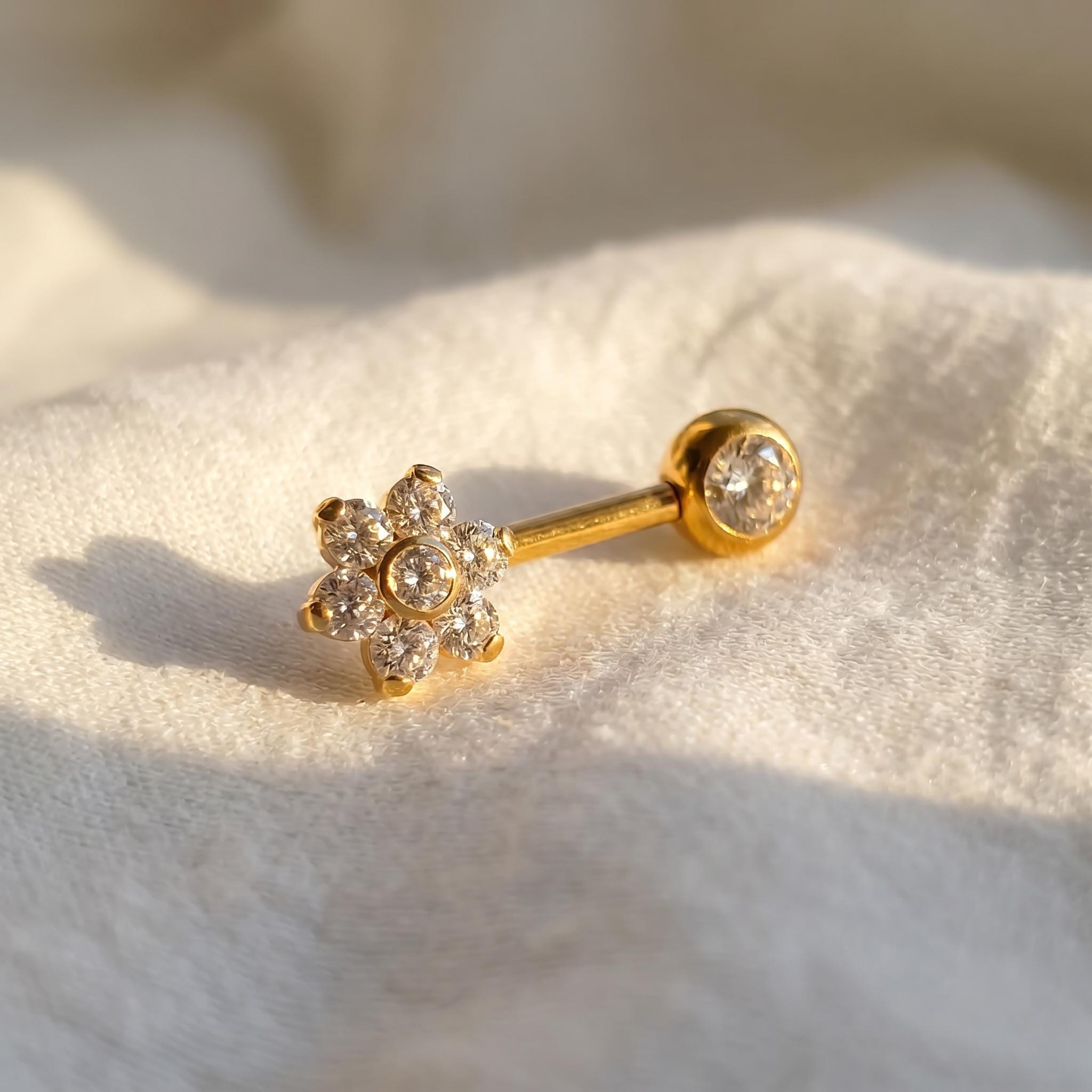 14G Titanium VCH Piercing, CZ Flower Christina Barbell, L-Bend Intimate Jewelry, Implant Grade Genital Ring, ASTM F136