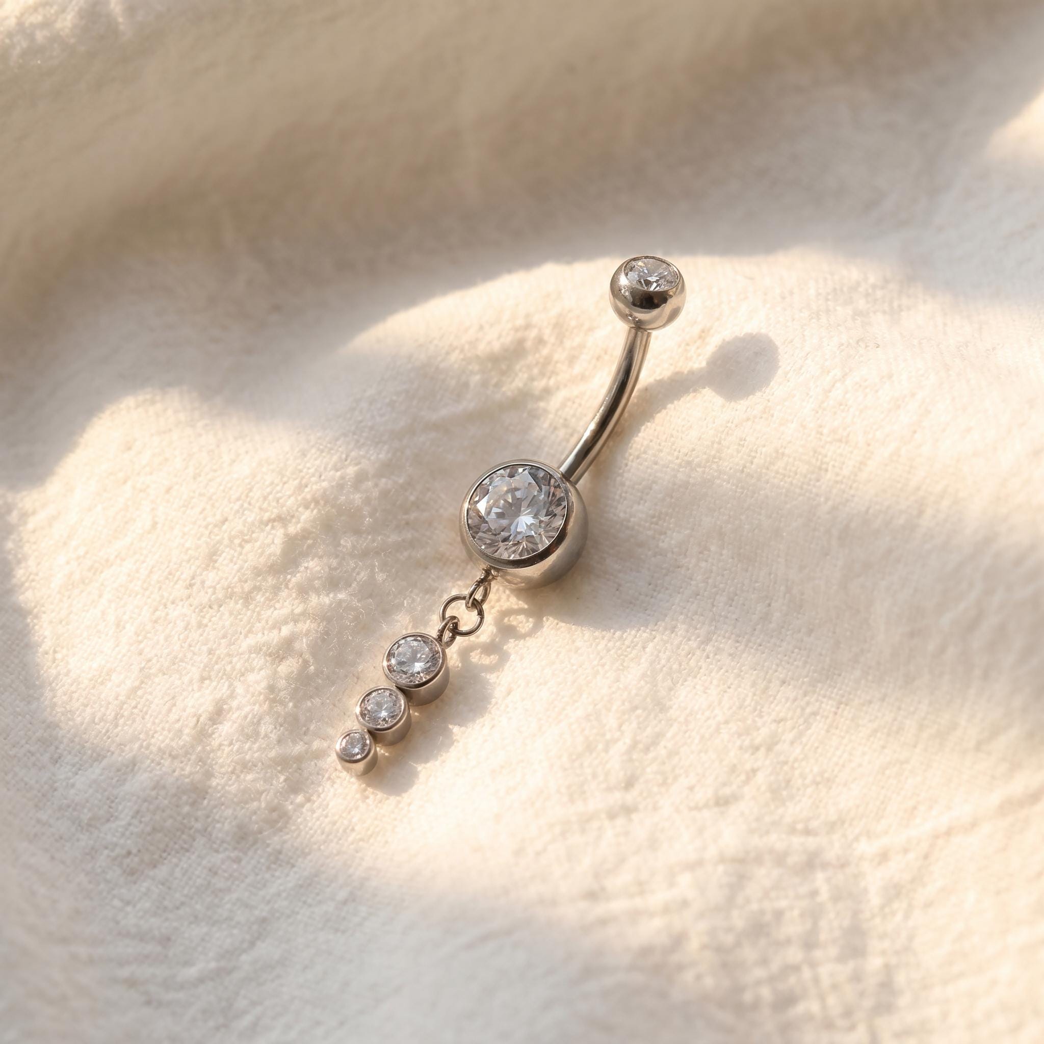 14G Titanium Dangle Belly Ring, CZ Drop Pendant Navel Piercing, Curved Barbell Body Jewelry, Elegant Navel Nail, ASTM F136