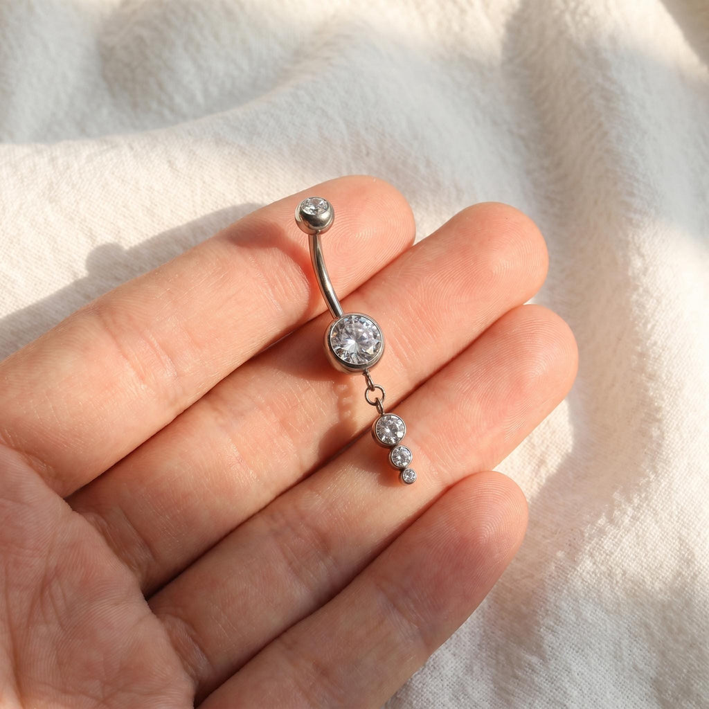 14G Titanium Dangle Belly Ring, CZ Drop Pendant Navel Piercing, Curved Barbell Body Jewelry, Elegant Navel Nail, ASTM F136