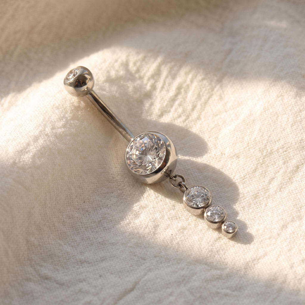 14G Titanium Dangle Belly Ring, CZ Drop Pendant Navel Piercing, Curved Barbell Body Jewelry, Elegant Navel Nail, ASTM F136