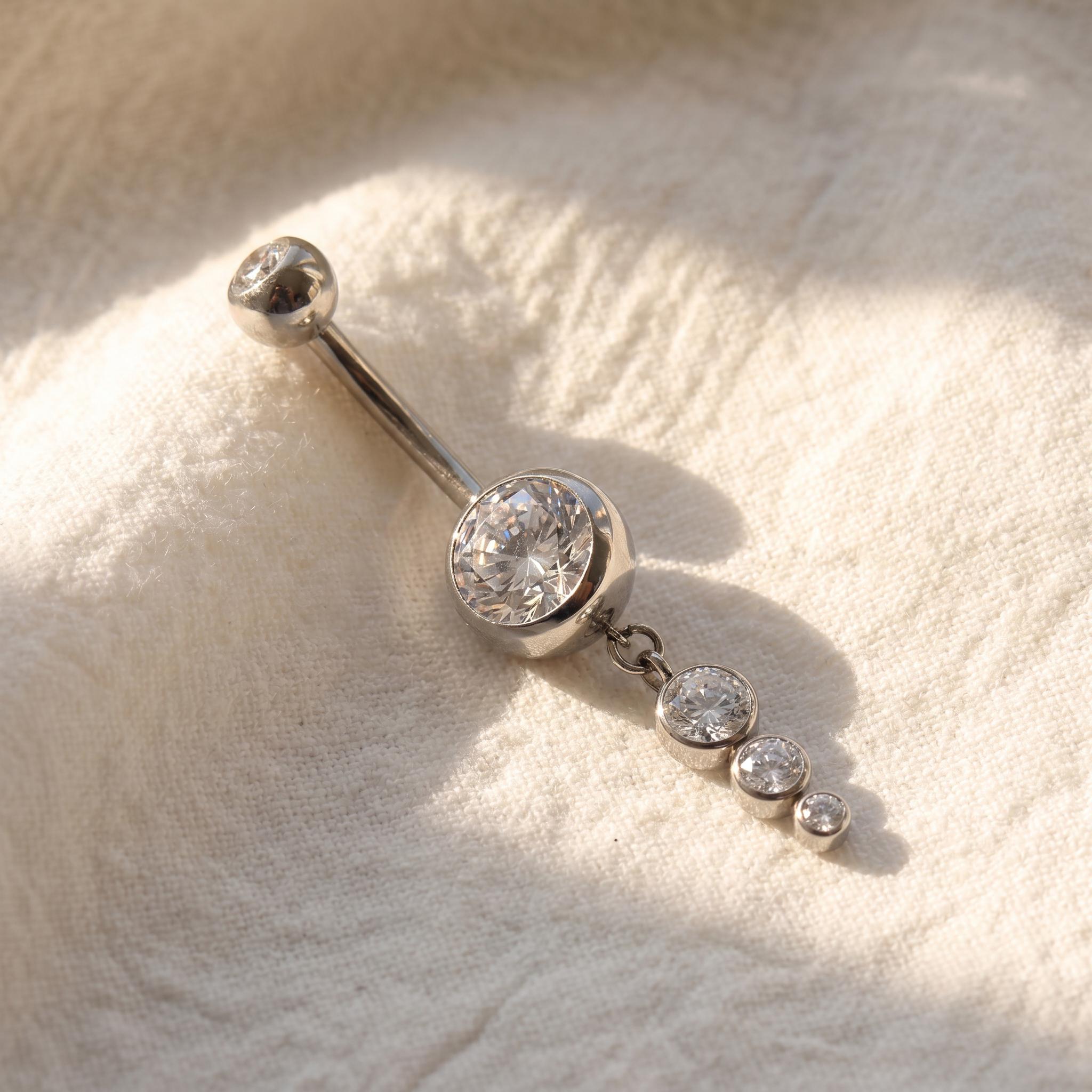 14G Titanium Dangle Belly Ring, CZ Drop Pendant Navel Piercing, Curved Barbell Body Jewelry, Elegant Navel Nail, ASTM F136