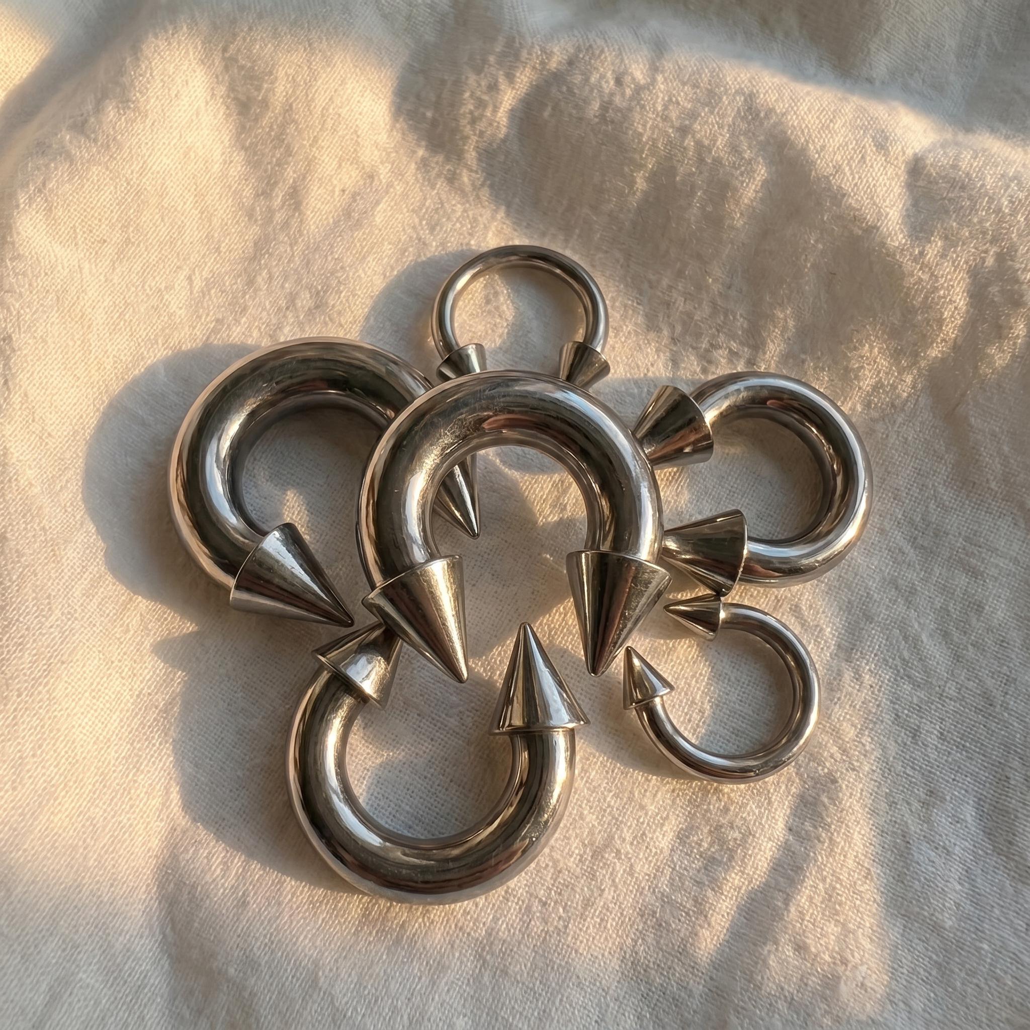 Thick Spike Horseshoe Septum Ring – Surgical Steel Circular Barbell