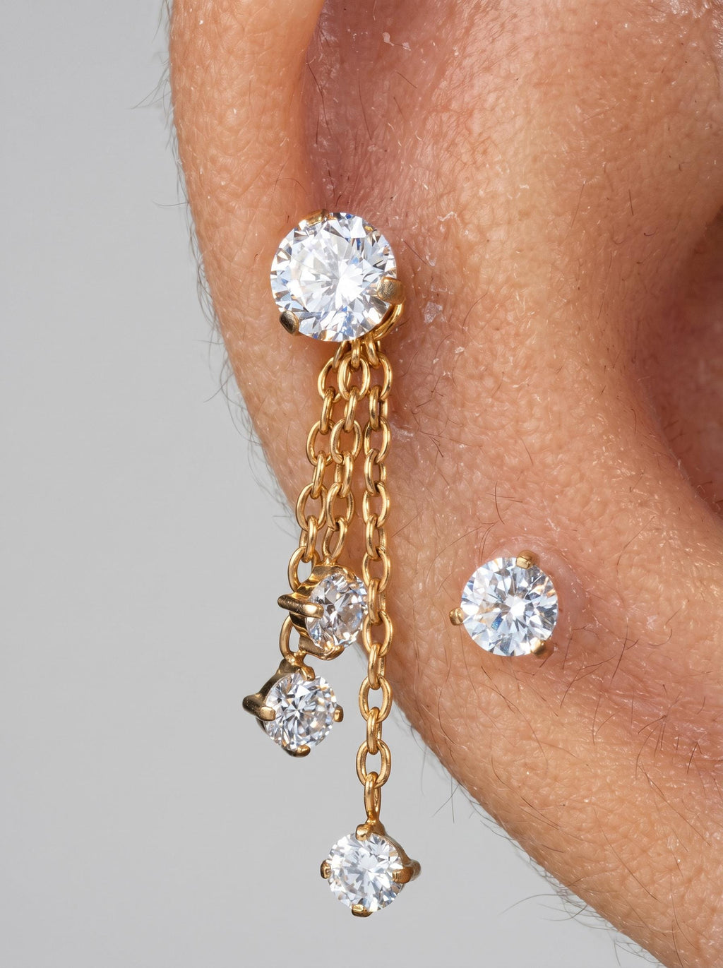 Titanium Cartilage Earring | Triple CZ Dangle Helix Piercing | Hypoallergenic Rook Jewelry | ASTM F136 Earlobe Charm | Ear Piercing