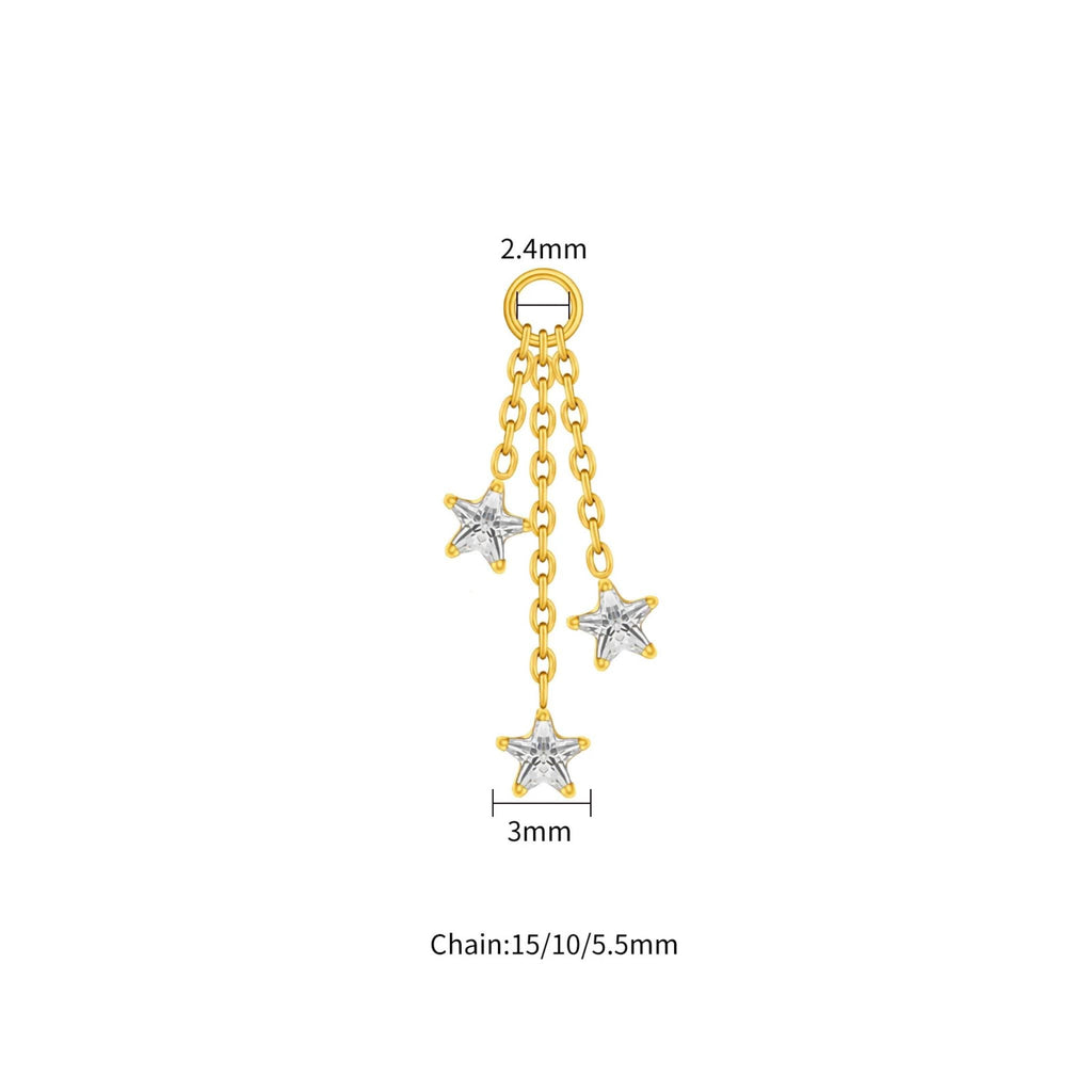 ASTM F136 Titanium Cartilage Hoop | Dainty Star CZ Dangle Helix Piercing | Triple CZ Chain Charm | Hypoallergenic Ear Jewelry