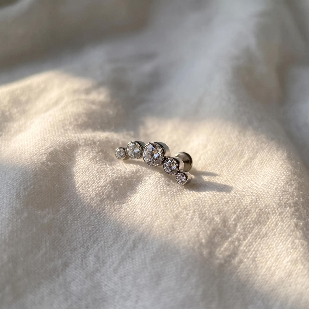 ASTM F136 Titanium Labret | Internally Threaded Opal Tragus Stud | 16G 18G Cartilage Piercing | 5A CZ Lip Ring | Hypoallergenic Earring