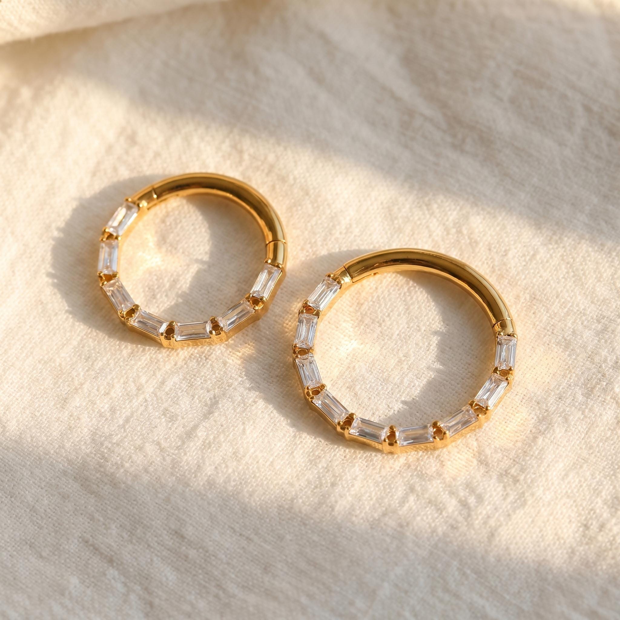 16G Titanium Rectangle CZ Septum Clicker, Geometric Daith Hoop, Hinged Segment Cartilage Ring, Minimalist Helix Earring, ASTM F136