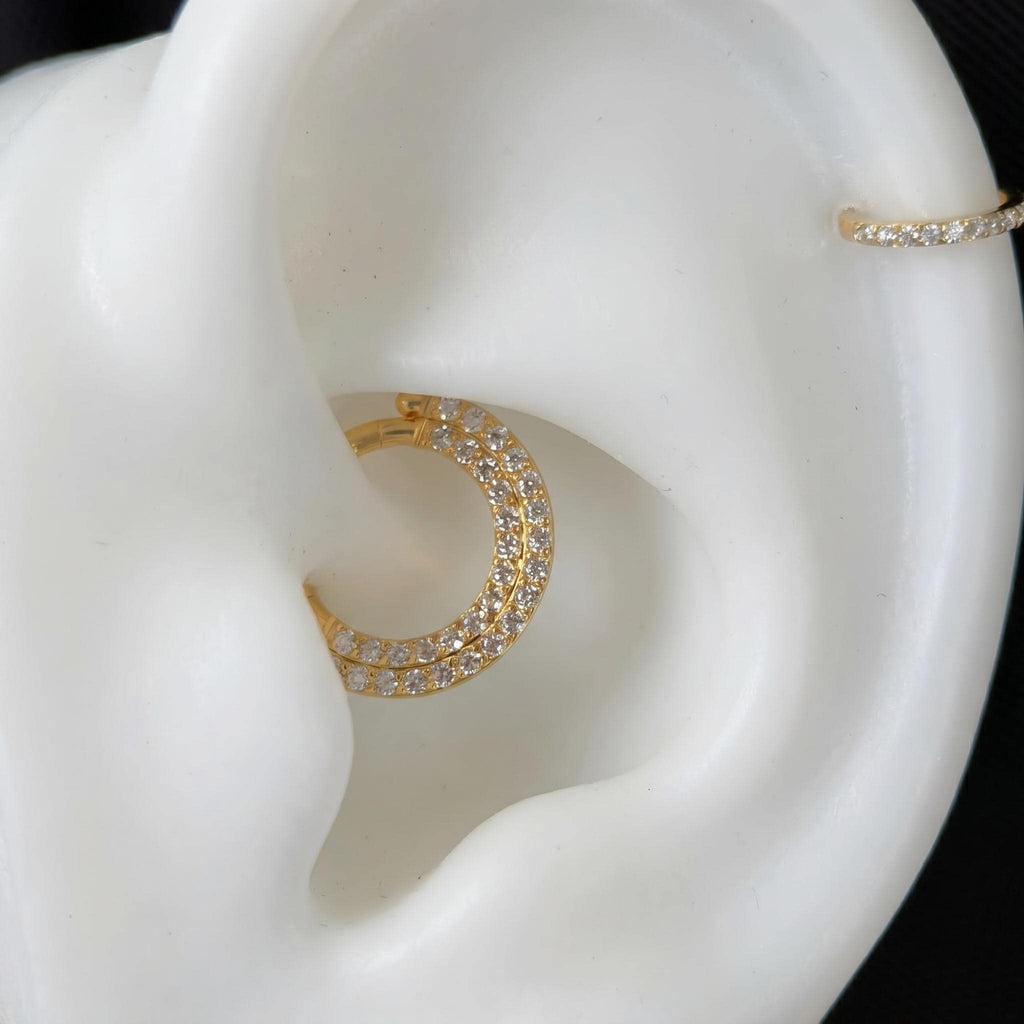 16G Titanium Sector CZ Septum Clicker, Front Facing Daith Hoop, Hinged Segment Ring, Cartilage Earring, ASTM F136 Implant Grade
