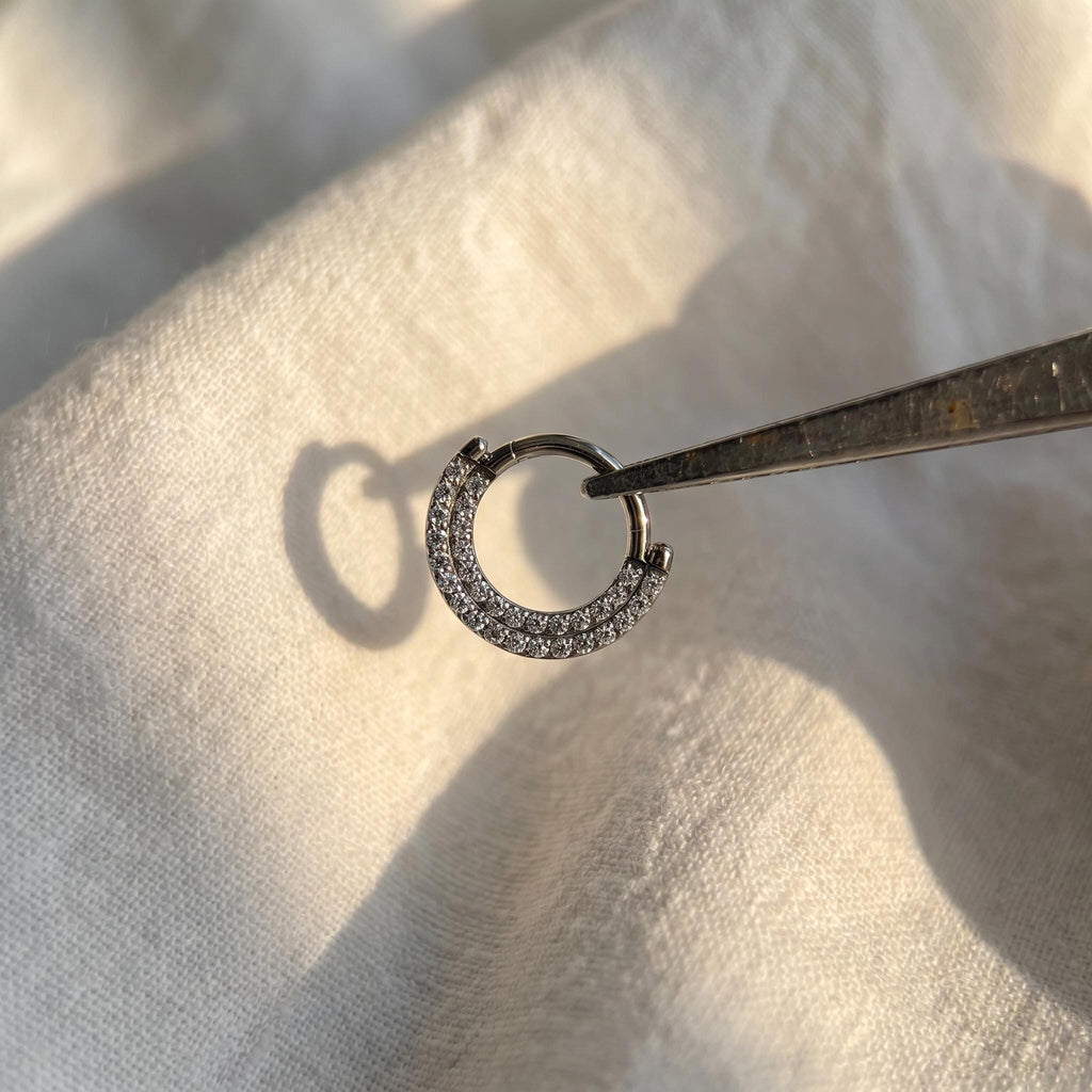 16G Titanium Sector CZ Septum Clicker, Front Facing Daith Hoop, Hinged Segment Ring, Cartilage Earring, ASTM F136 Implant Grade
