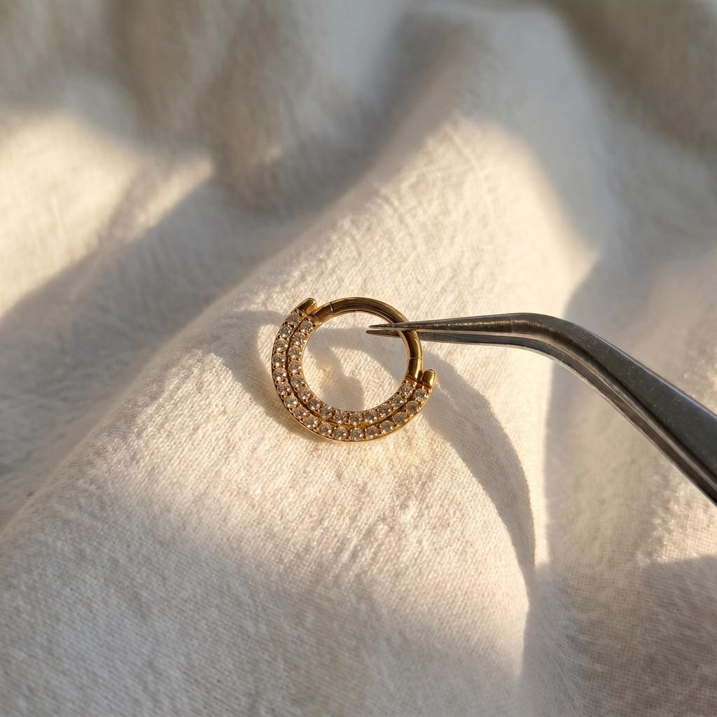 16G Titanium Sector CZ Septum Clicker, Front Facing Daith Hoop, Hinged Segment Ring, Cartilage Earring, ASTM F136 Implant Grade