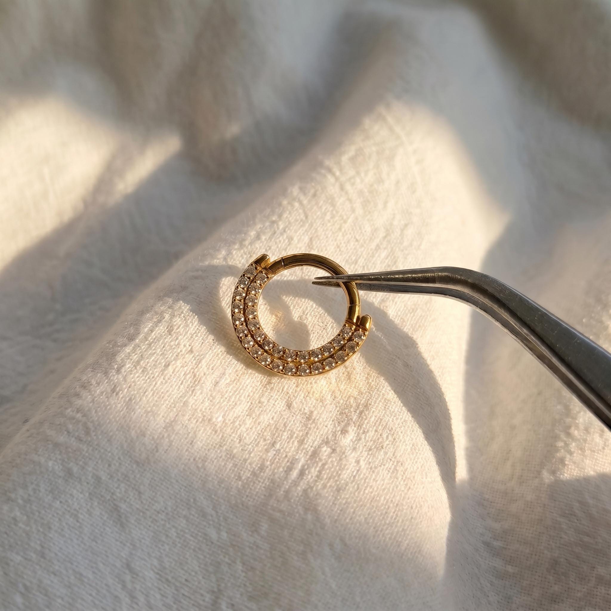 16G Titanium Sector CZ Septum Clicker, Front Facing Daith Hoop, Hinged Segment Ring, Cartilage Earring, ASTM F136 Implant Grade