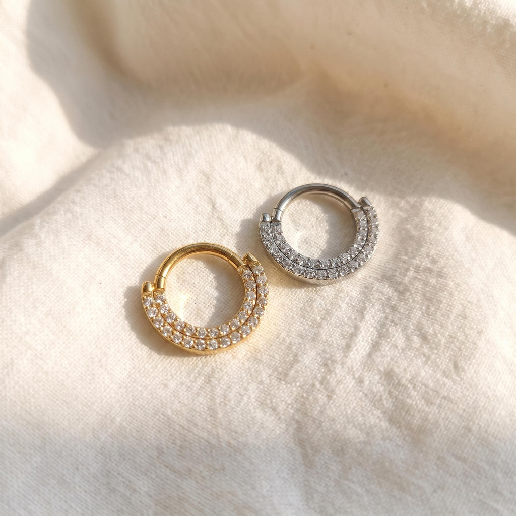 16G Titanium Sector CZ Septum Clicker, Front Facing Daith Hoop, Hinged Segment Ring, Cartilage Earring, ASTM F136 Implant Grade