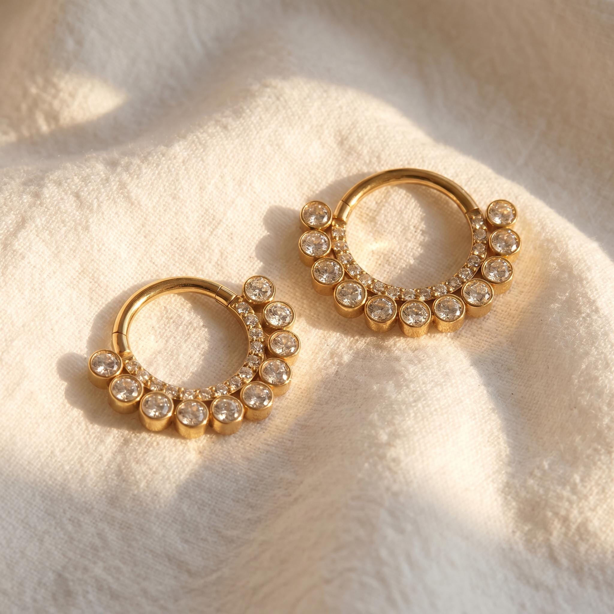 16G Titanium Luxurious CZ Hoop, Cartilage Earring Clicker, Tragus Earlobe Ring, Septum Nose Piercing, ASTM F136 Implant Grade