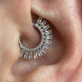16G Titanium Sunburst Septum Clicker, Baguette CZ Daith Hoop, Crown Cartilage Earring, Radiant Hinged Segment Ring, ASTM F136