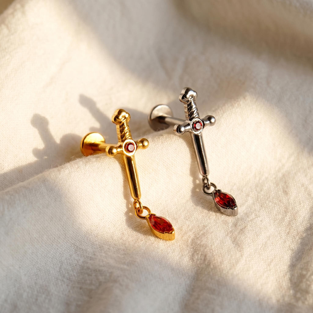 Sword Marquise Dangle Flat Back Stud – Titanium Cartilage Earring
