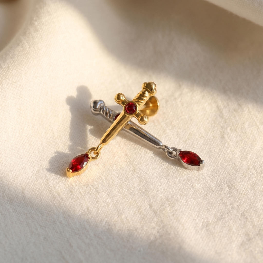 Sword Marquise Dangle Flat Back Stud – Titanium Cartilage Earring