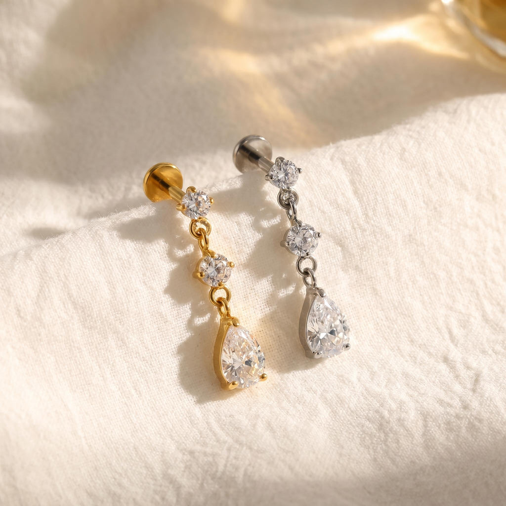 Teardrop Pear Dangle Stud – Titanium CZ Cartilage Earring