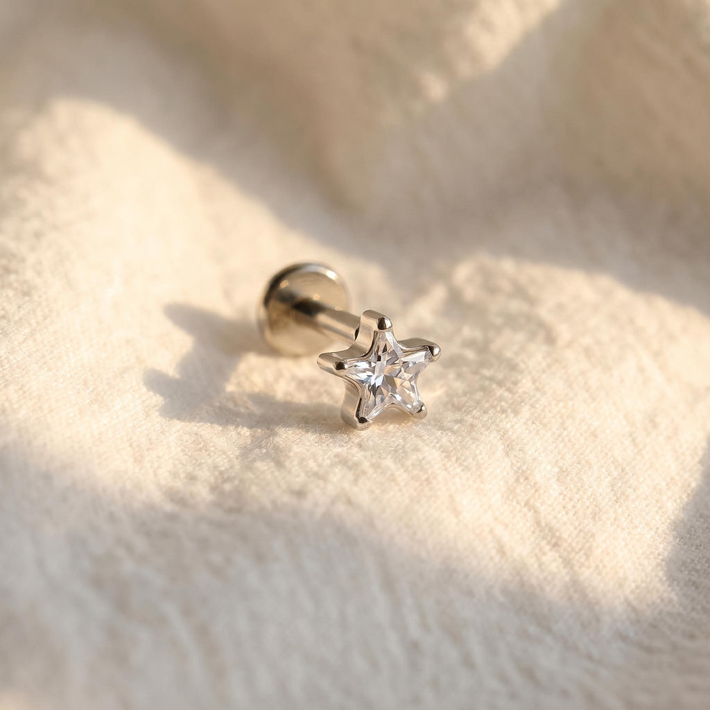 CZ Star Push Pin Labret – Titanium Flat Back Stud
