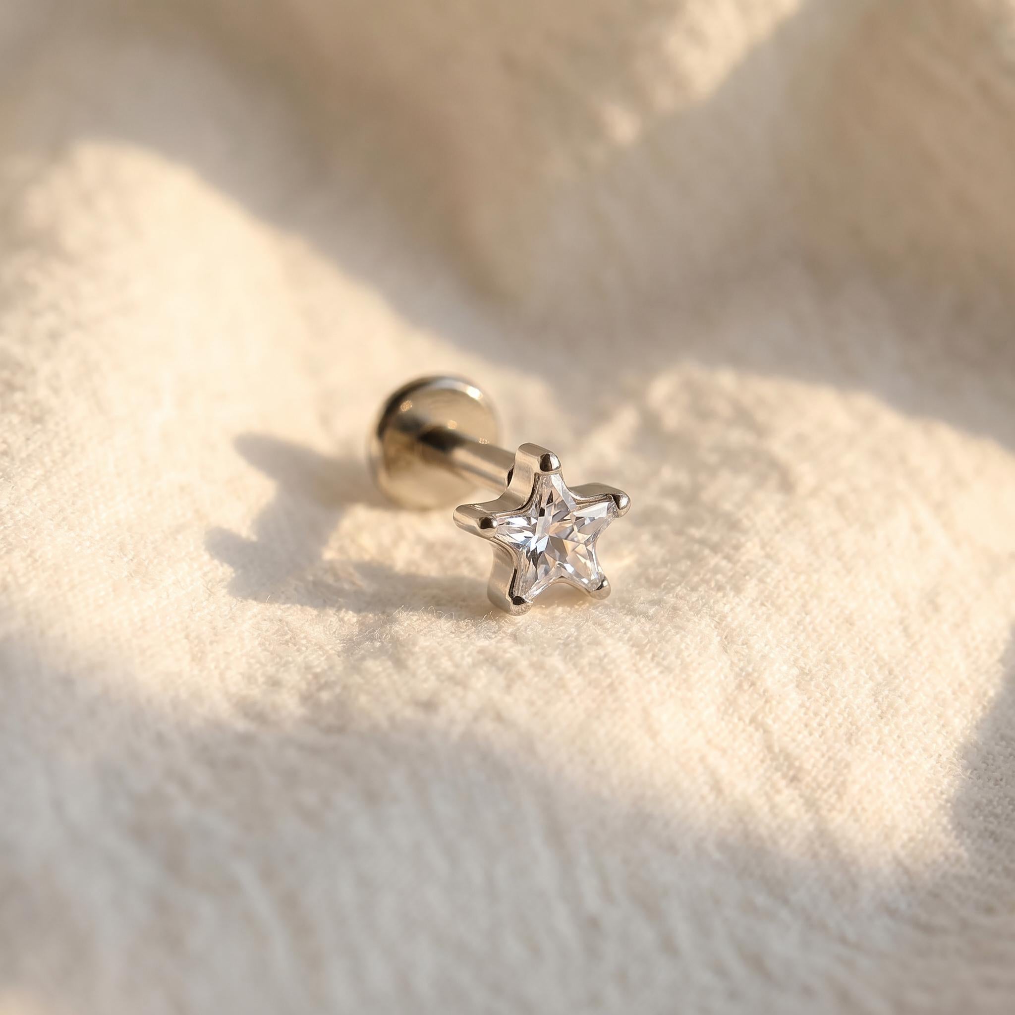 CZ Star Push Pin Labret – Titanium Flat Back Stud