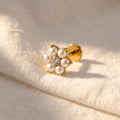 16G Titanium Pearl Flower Stud, ASTM F136 Flat Back Labret, CZ Floral Cartilage Earring, Tragus Helix Piercing, Dainty Nose Jewelry
