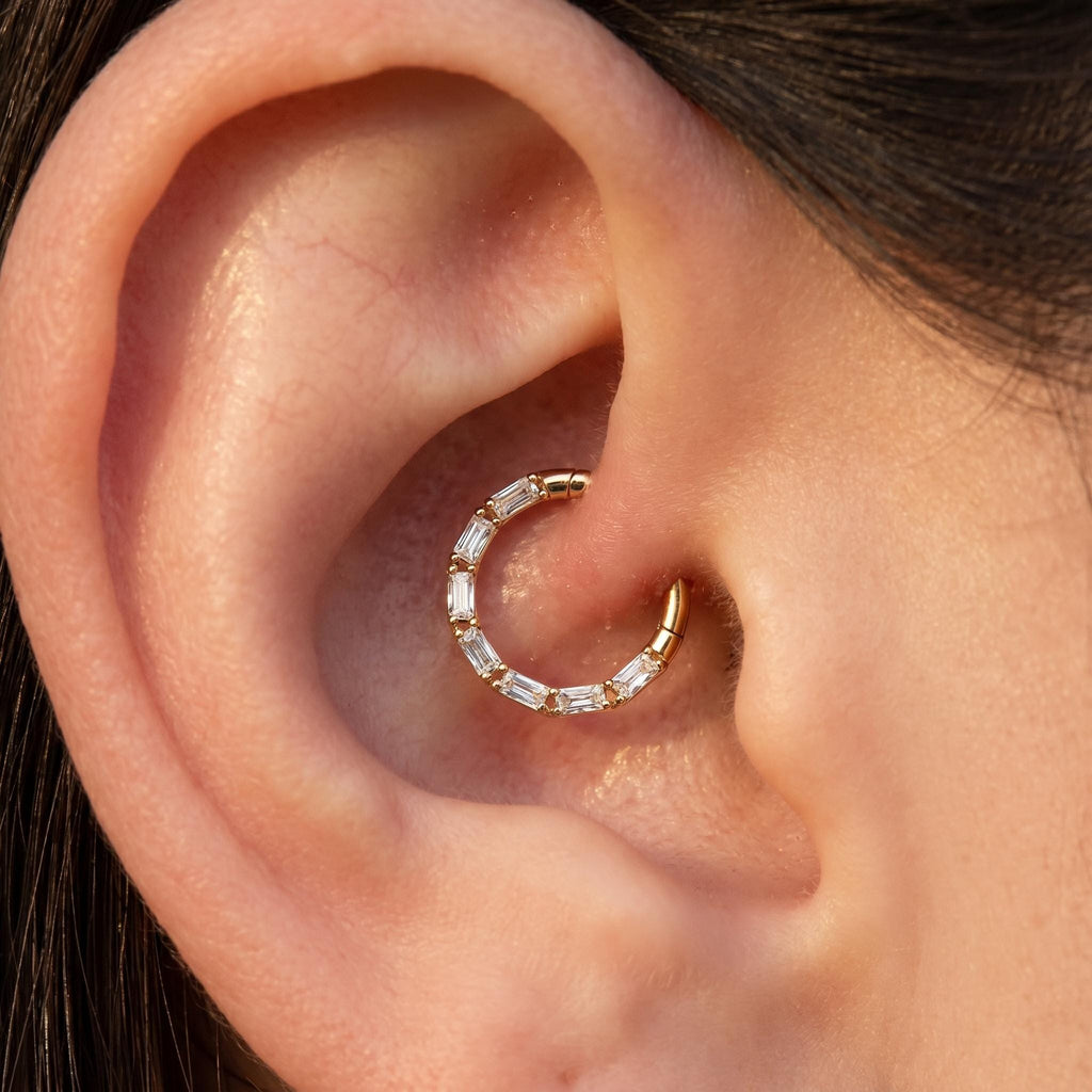 16G Titanium Rectangle CZ Septum Clicker, Geometric Daith Hoop, Hinged Segment Cartilage Ring, Minimalist Helix Earring, ASTM F136