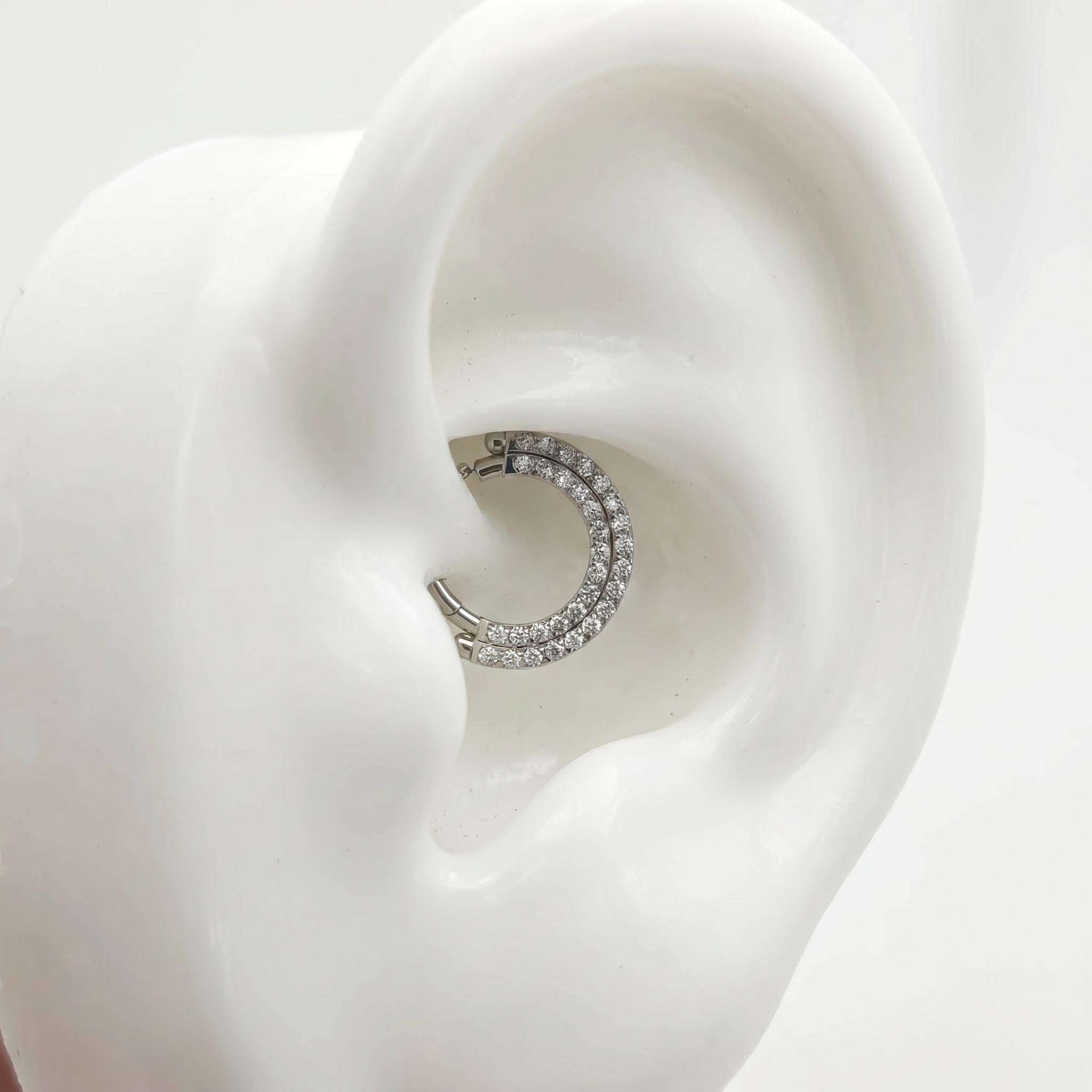 16G Titanium Sector CZ Septum Clicker, Front Facing Daith Hoop, Hinged Segment Ring, Cartilage Earring, ASTM F136 Implant Grade