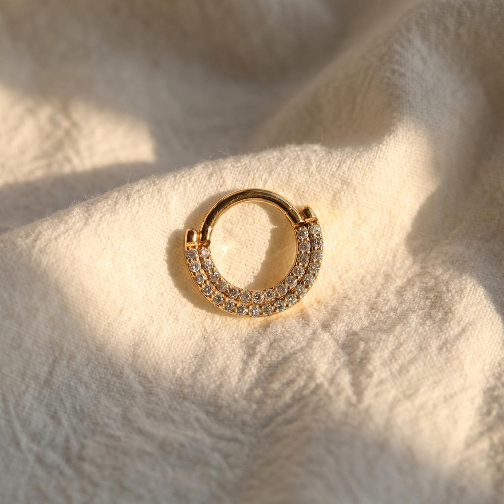 16G Titanium Sector CZ Septum Clicker, Front Facing Daith Hoop, Hinged Segment Ring, Cartilage Earring, ASTM F136 Implant Grade
