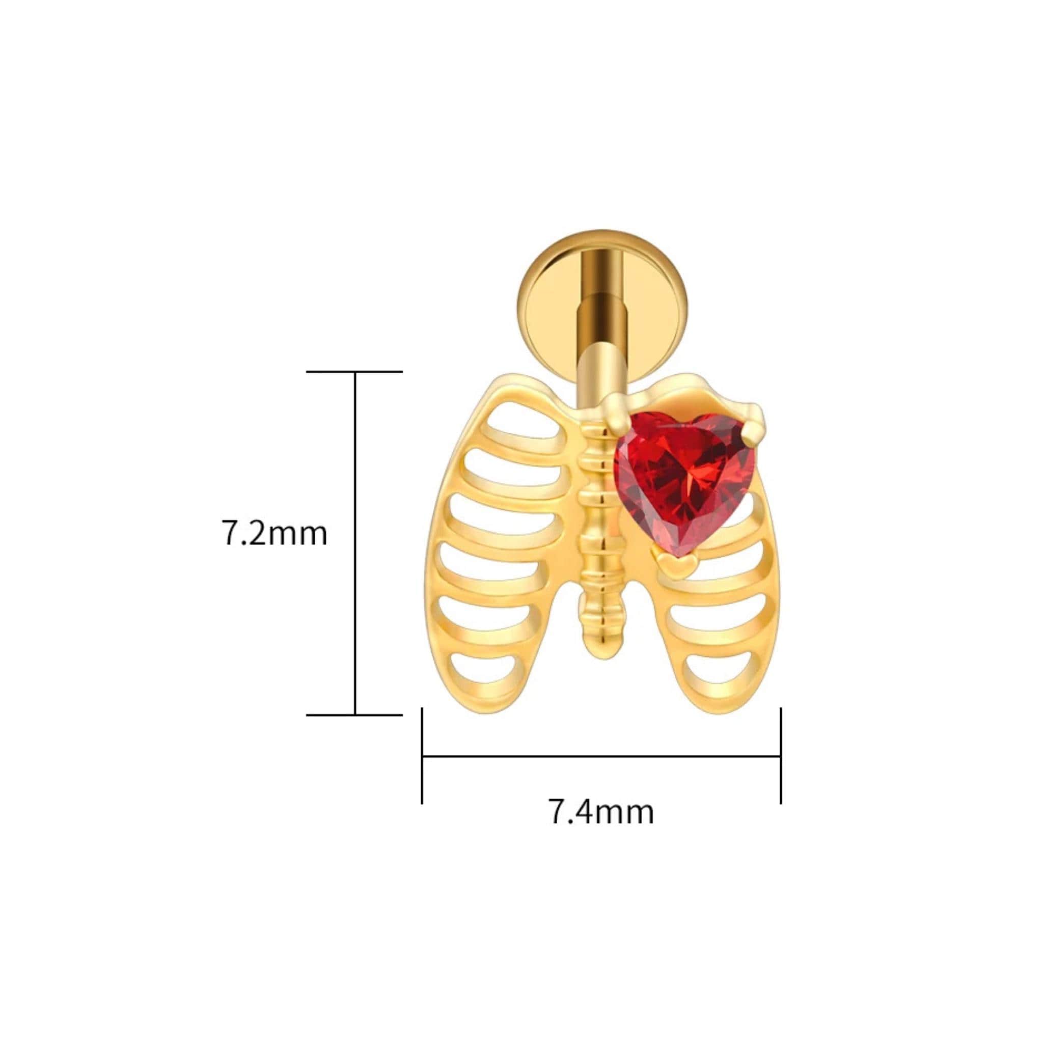 Rib Cage Skeleton Heart Stud – Titanium Gothic Helix & Tragus Earring