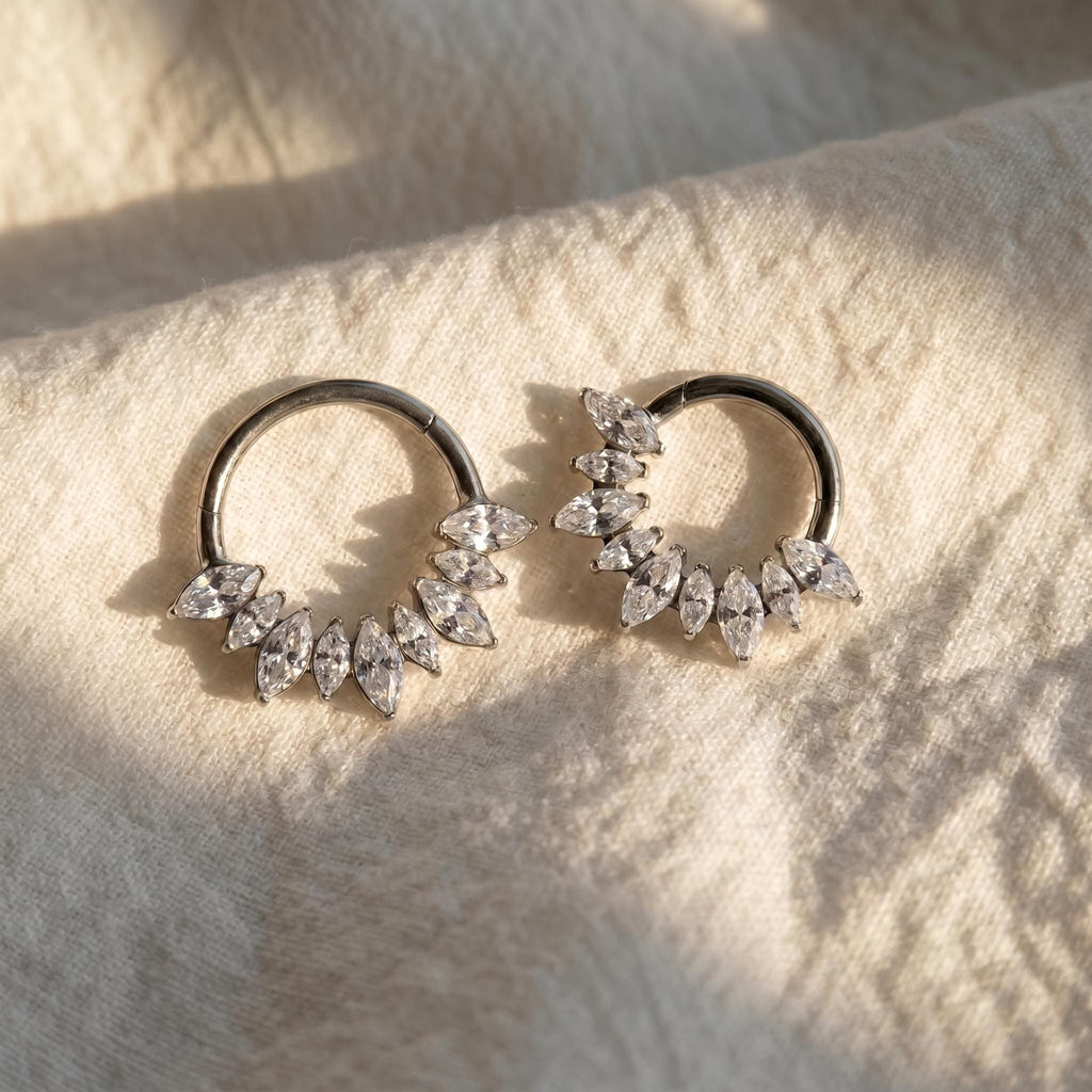 Marquise CZ Statement Septum Clicker – Titanium Daith & Rook Hoop