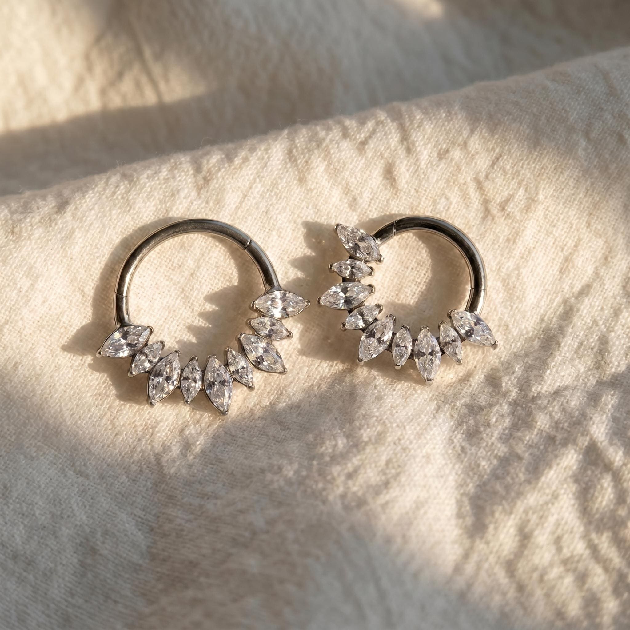 Marquise CZ Statement Septum Clicker – Titanium Daith & Rook Hoop