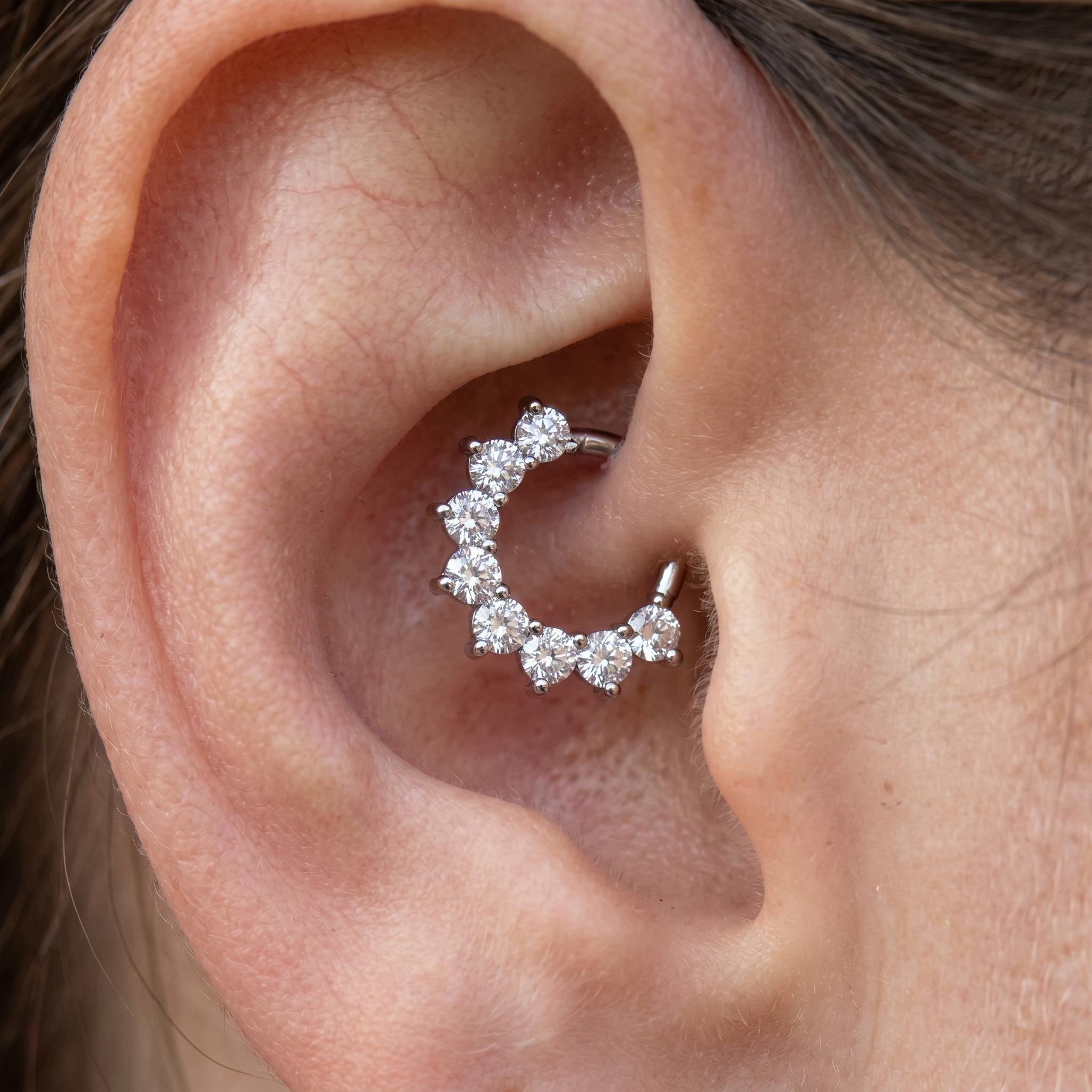 CZ Paved Septum Clicker – Titanium Hinged Daith Hoop