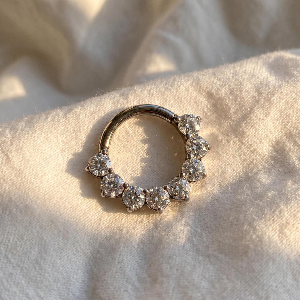 CZ Paved Septum Clicker – Titanium Hinged Daith Hoop