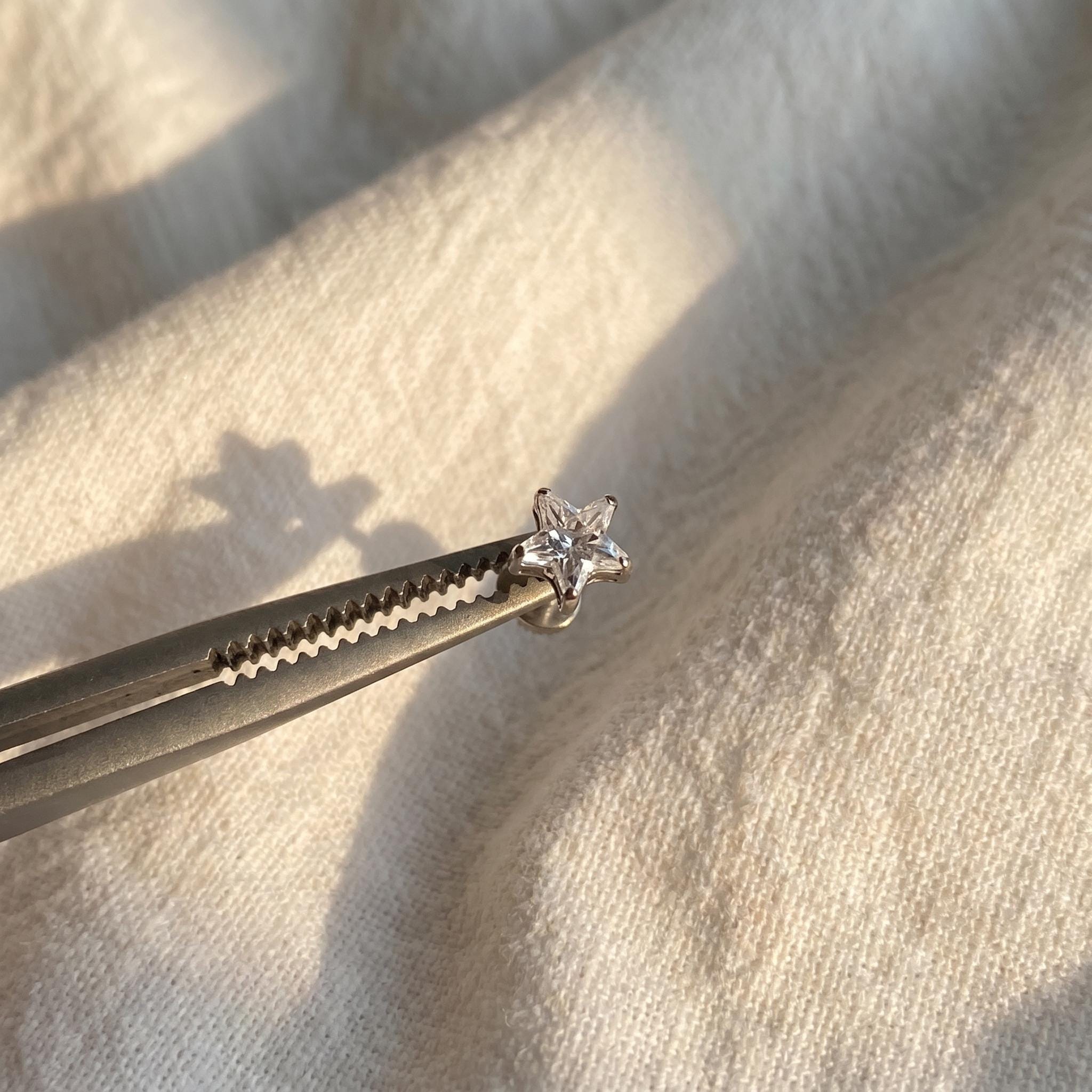 CZ Star Push Pin Labret – Titanium Flat Back Stud